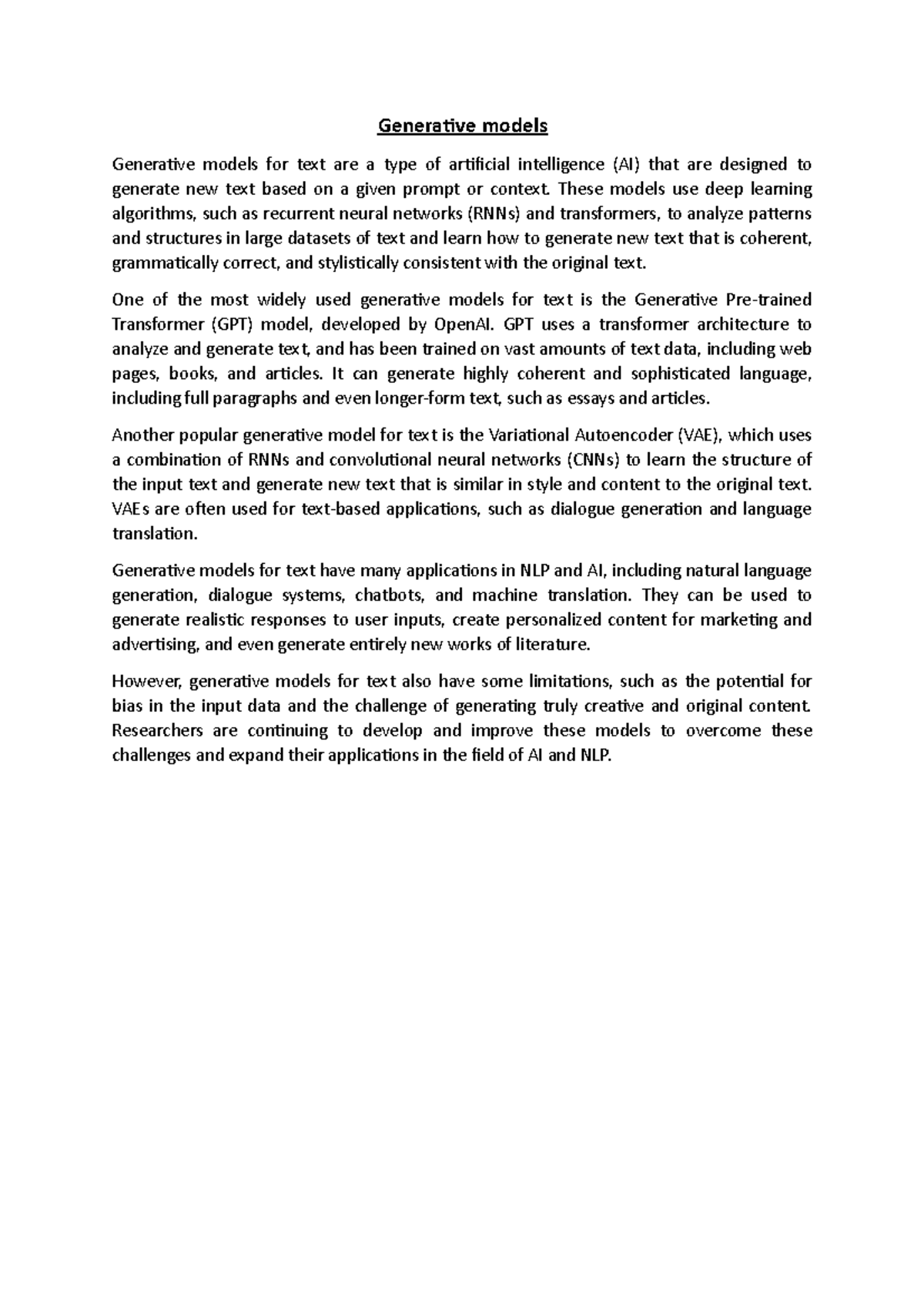 Generative models - Generative models Generative models for text are a ...
