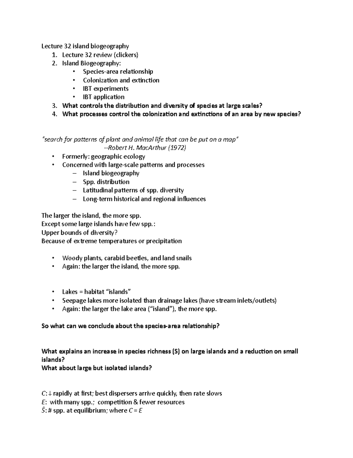 Lecture 32 island biogeography Lecture 32 island biogeography 1