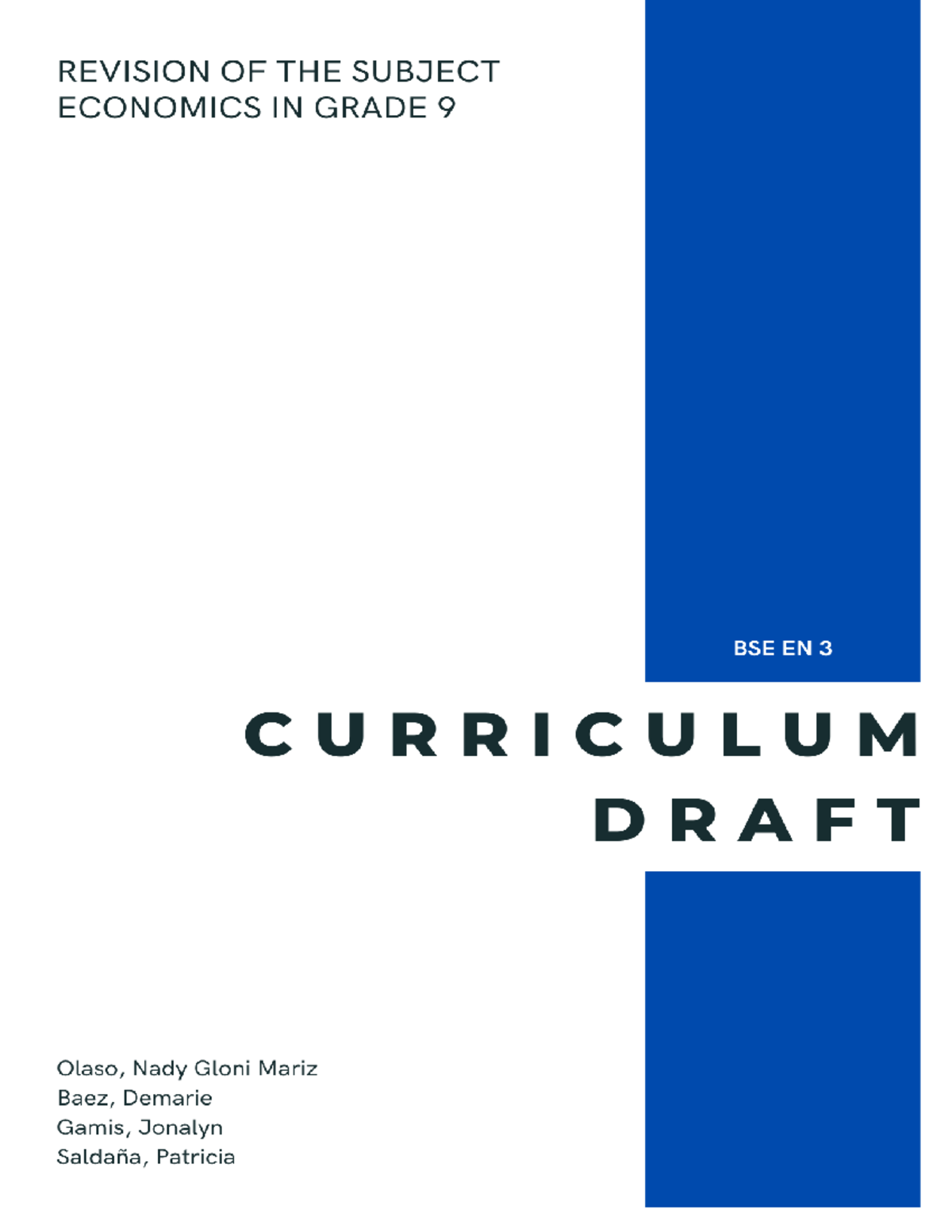Revision of Curriculum - Introduction The revisions outlined in this ...