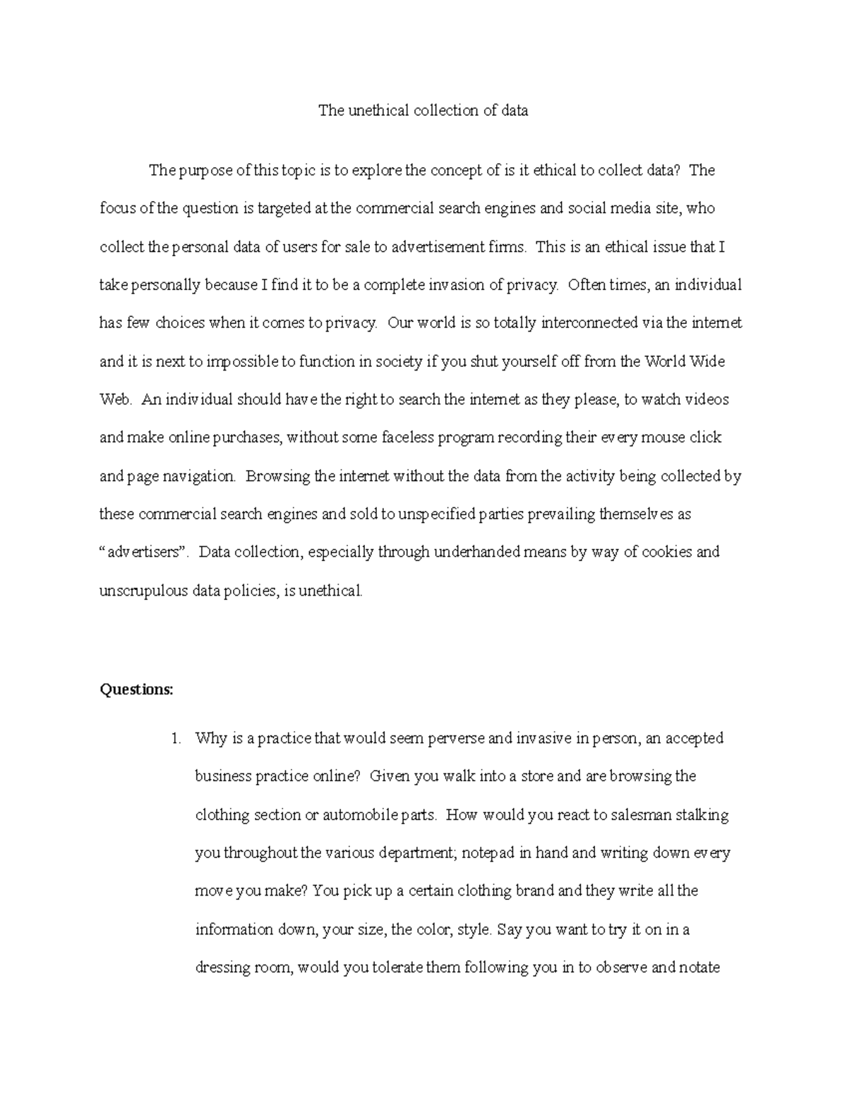 Week 5 The unethical collection of data - The unethical collection of ...
