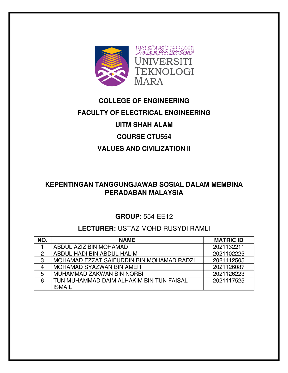 contoh assignment ctu554 uitm