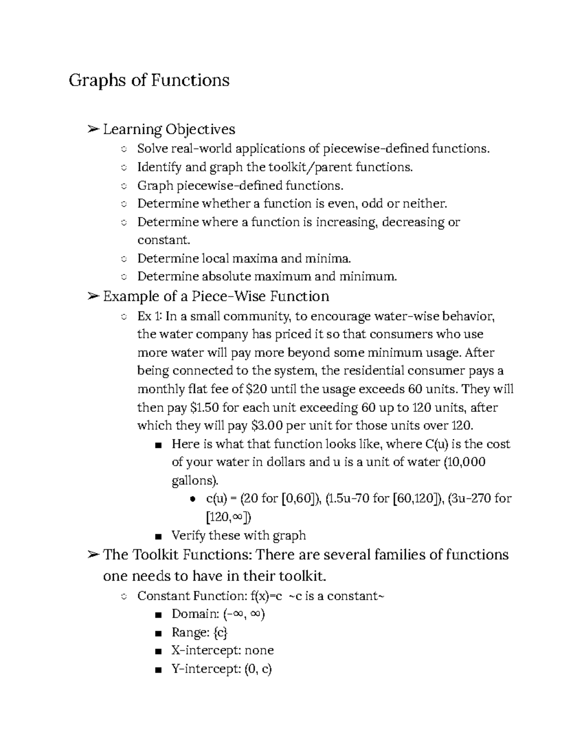 Math 1050 Lecture Notes Class 2 - Graphs of Functions Learning ...
