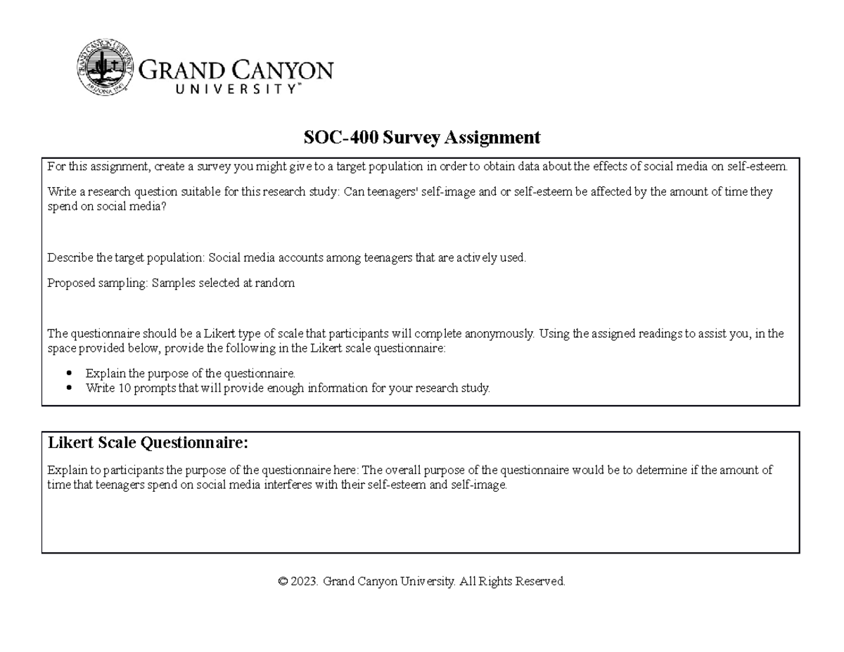 SOC-400 Survey Assignment - SOC-400 - GCU - Studocu