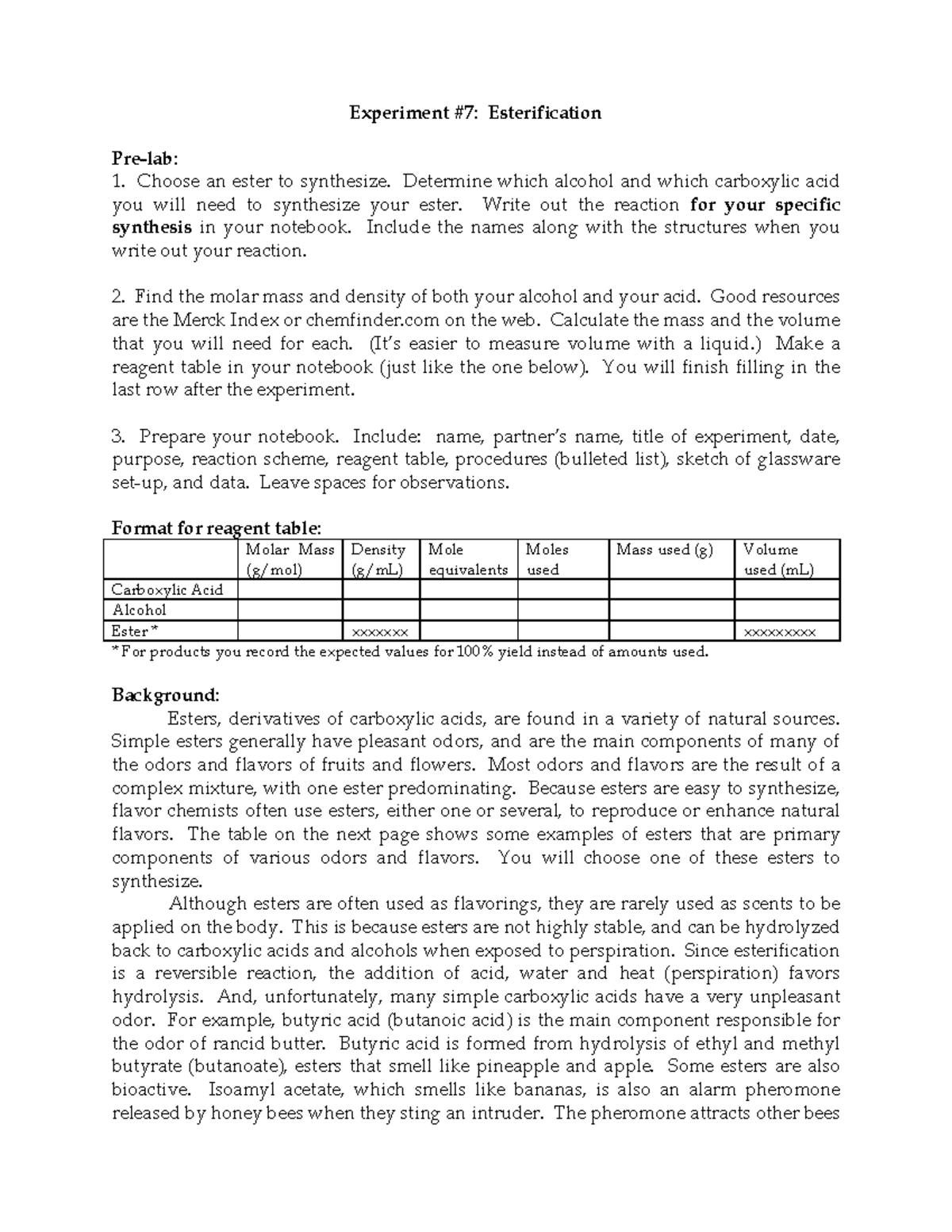 investigative question for esterification experiment pdf