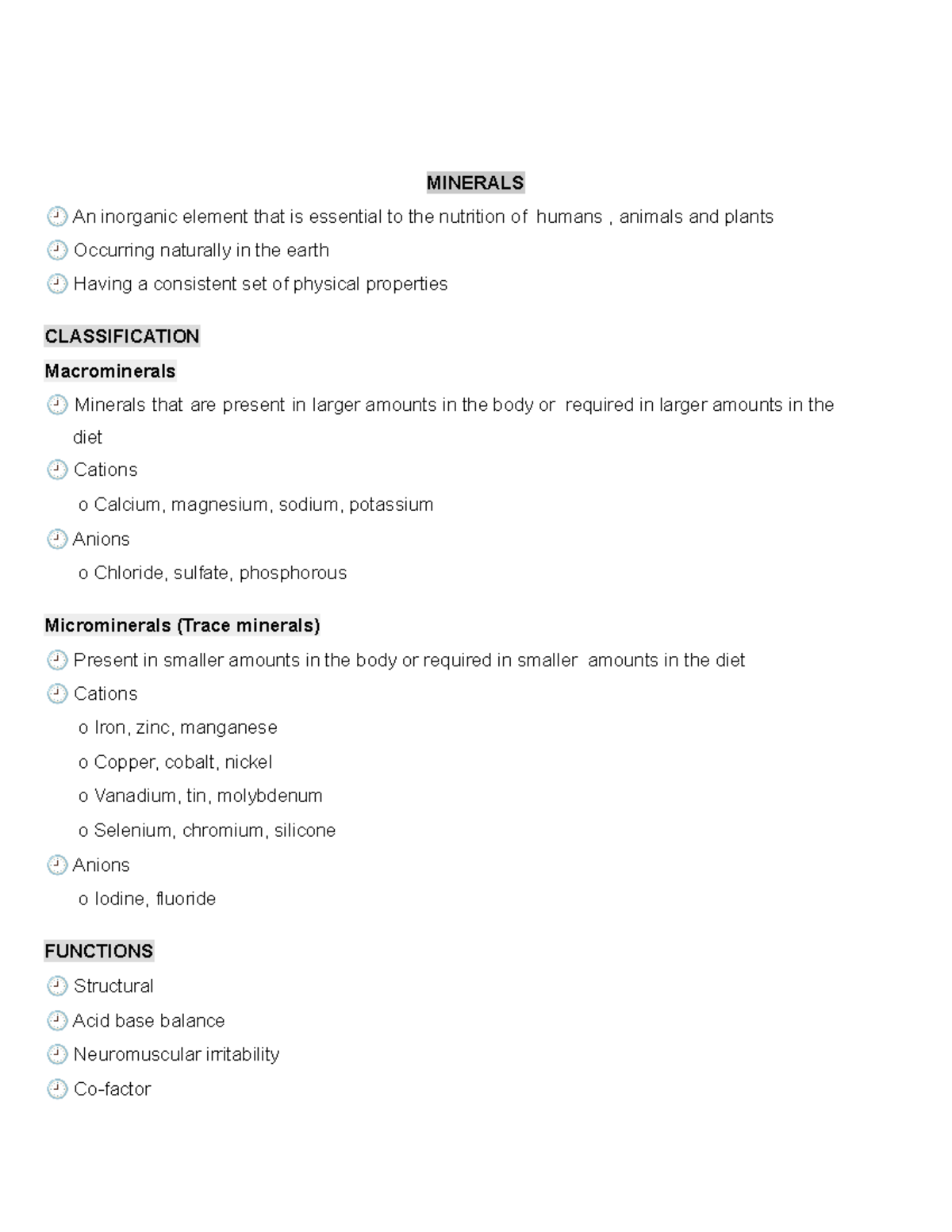 Minerals - notes - MINERALS 🕘 An inorganic element that is essential to ...