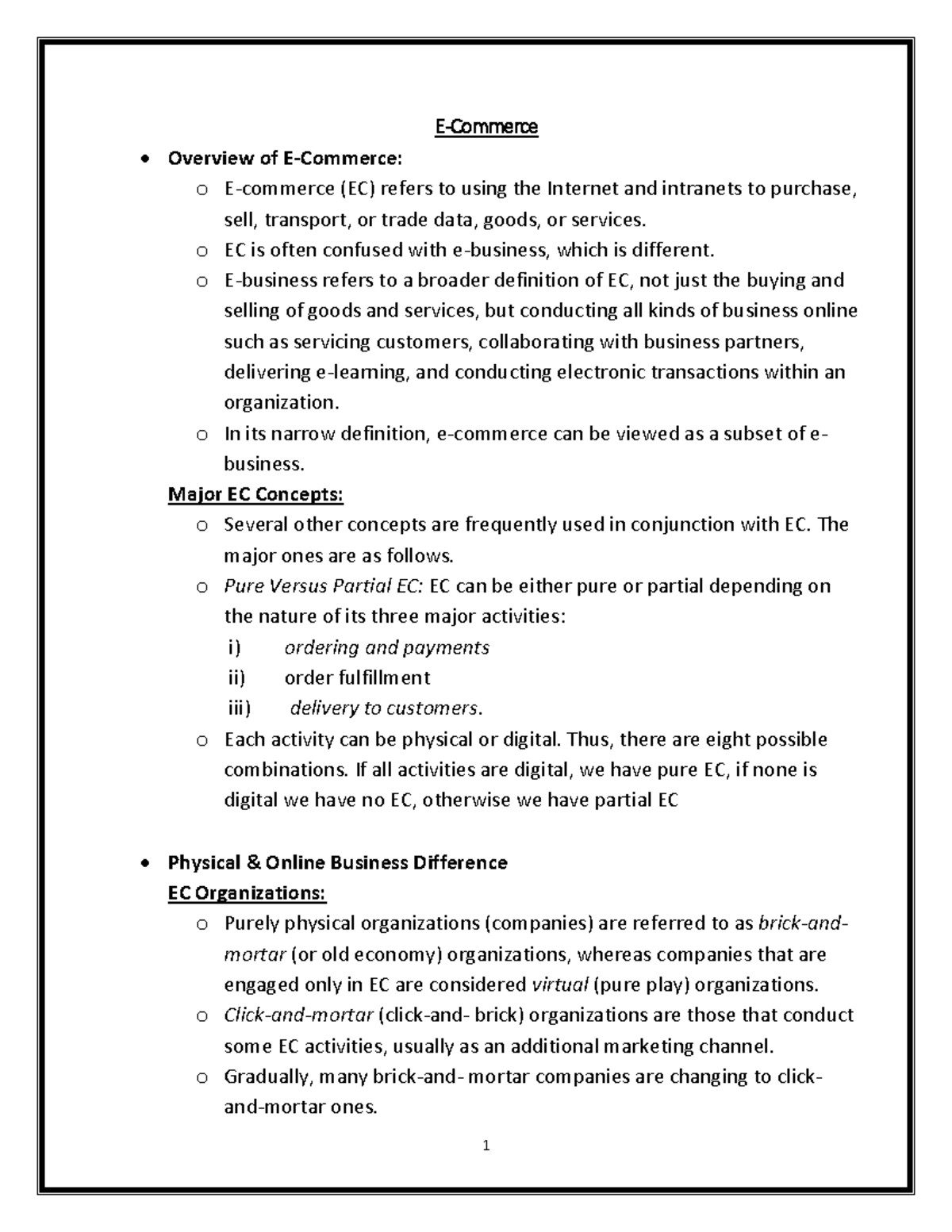 Notes Overview of o (EC