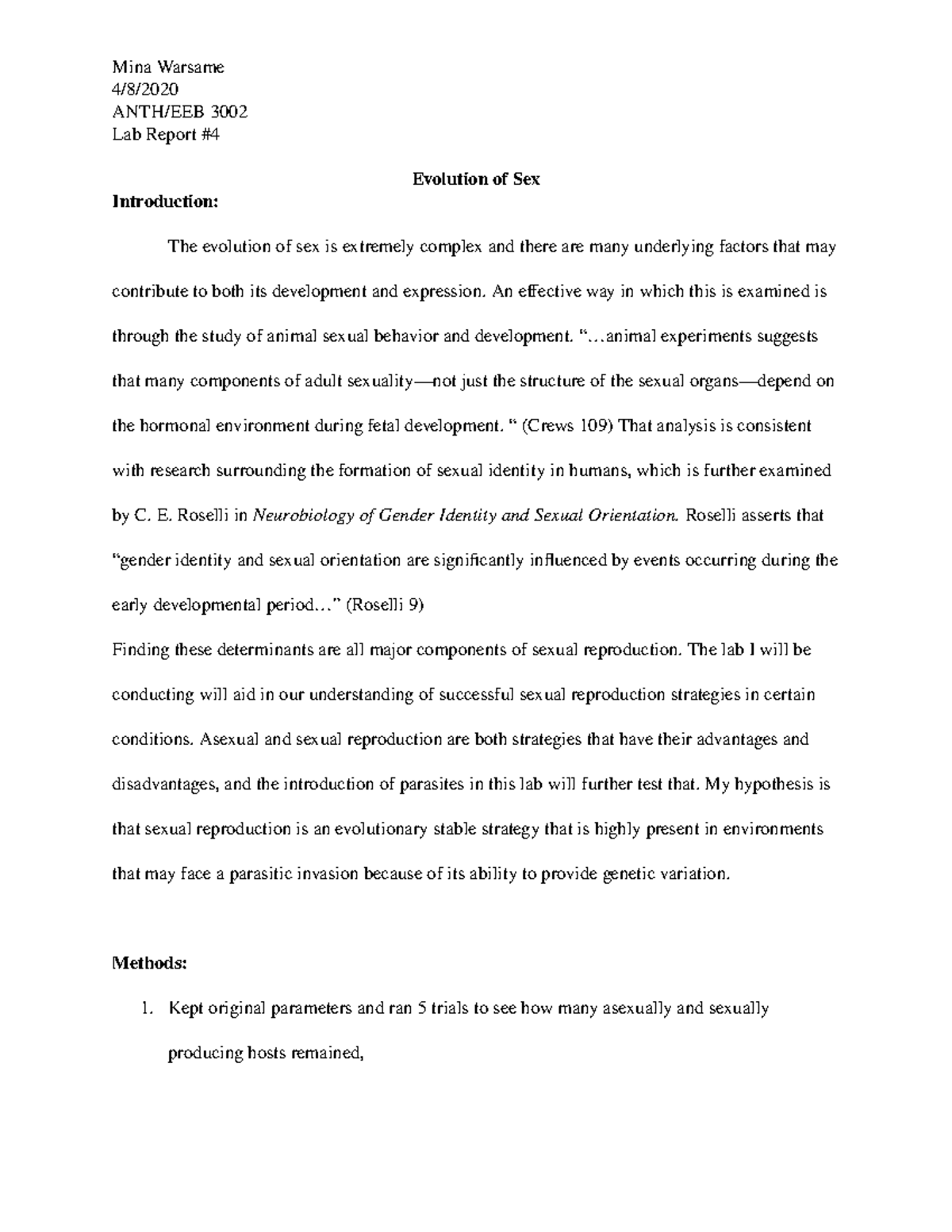 Lab2 Mmm 4 8 Anth Eeb 3002 Lab Report Evolution Of Sex