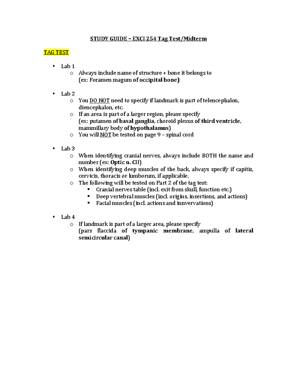 Study Guide – EXCI 254 - Summary Human Anatomy II: Systemic Anatomy ...