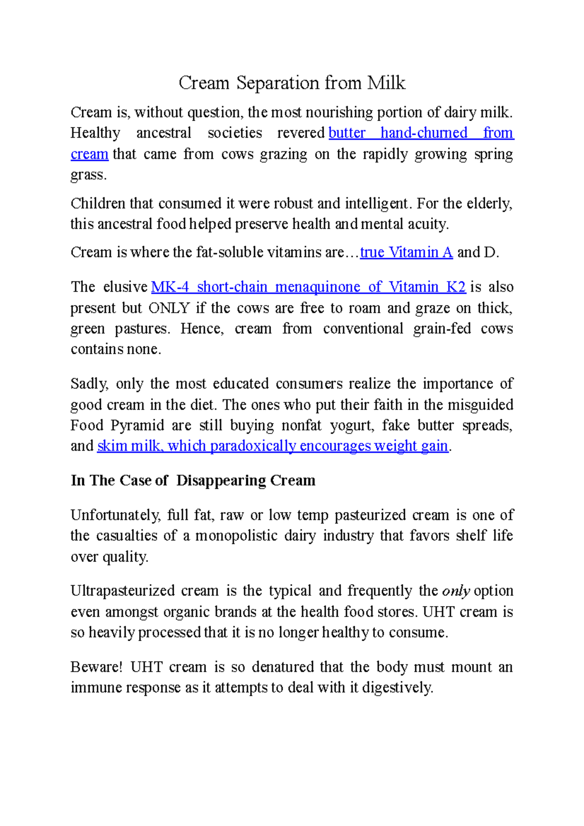 Cream Separation from Milk Cream Separation from Milk Cream is, without question, the most