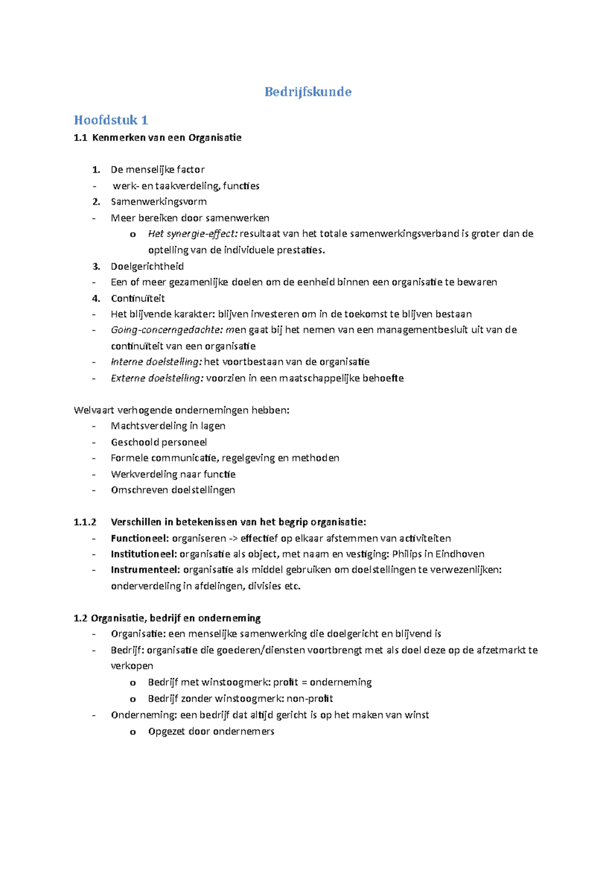 Bedrijfskunde Samenvatting Tentamen 1 - Bedrijfskunde Hoofdstuk 1 1 ...