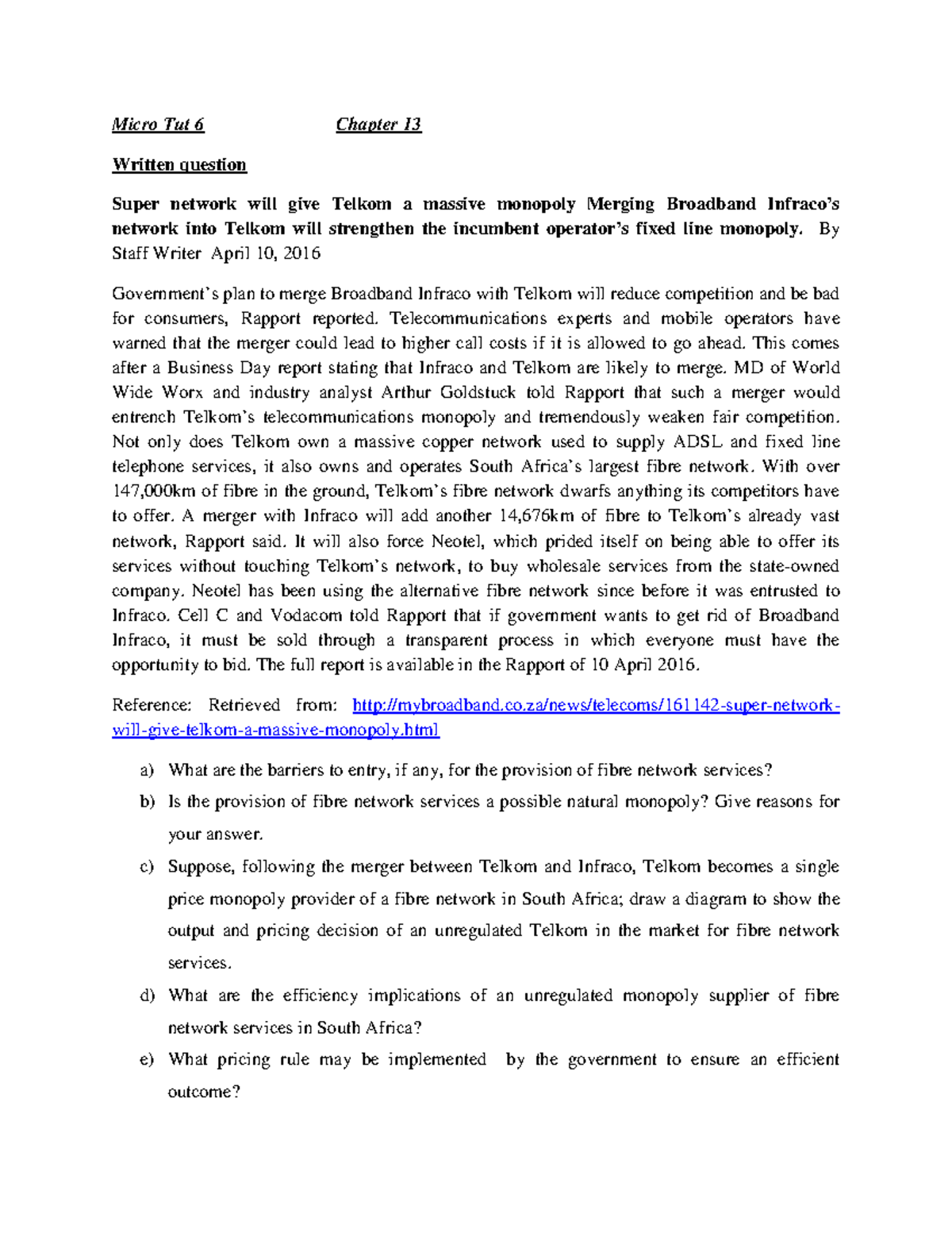 Tutorial+6 - Economics tutorial - Micro Tut 6 Chapter 13 Written ...