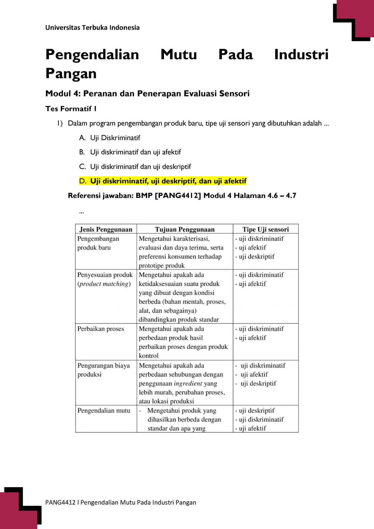 Pembahasan Tes Formatif [PANG 4412] Modul 4 Peranan Dan Penerapan ...