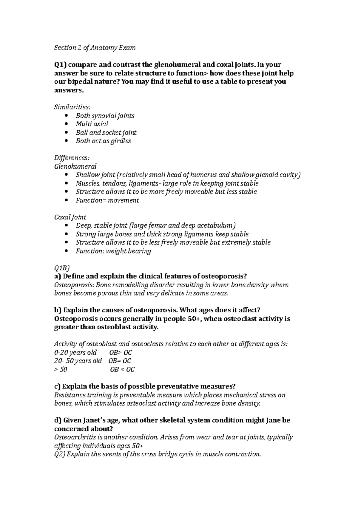 Exam 2016, questions and answers Section 2 of Anatomy Exam Q1