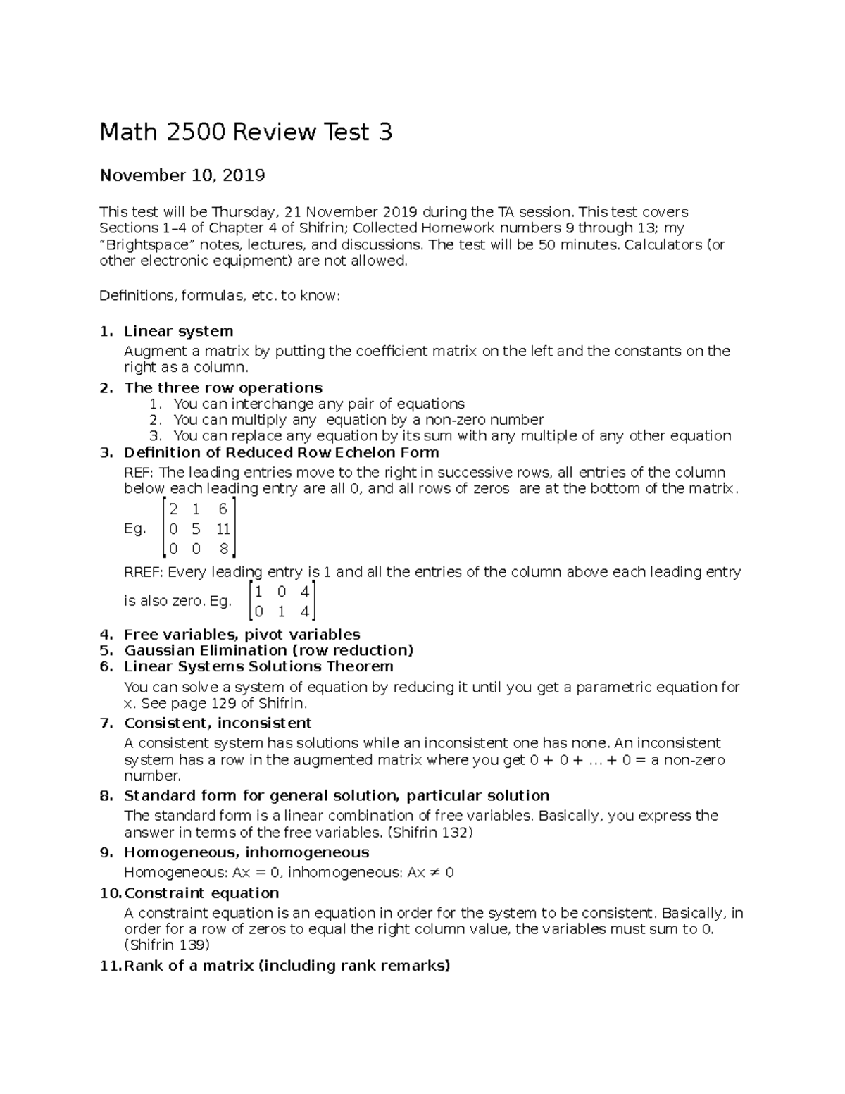 Test 3 Review - Math 2500 Review Test 3 November 10, 2019 This test ...