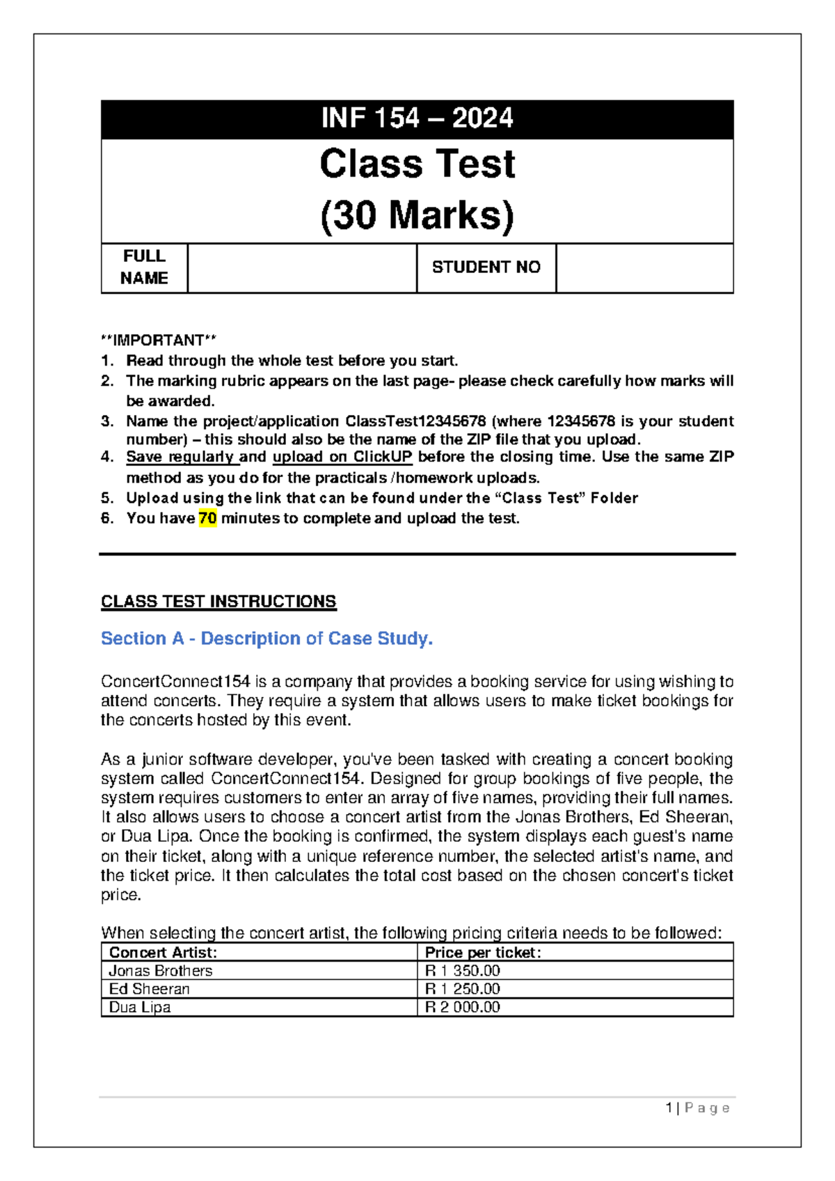 INF154Class Test 1 - Practical Class Test 1 - INF 154 – 2024 Class Test ...