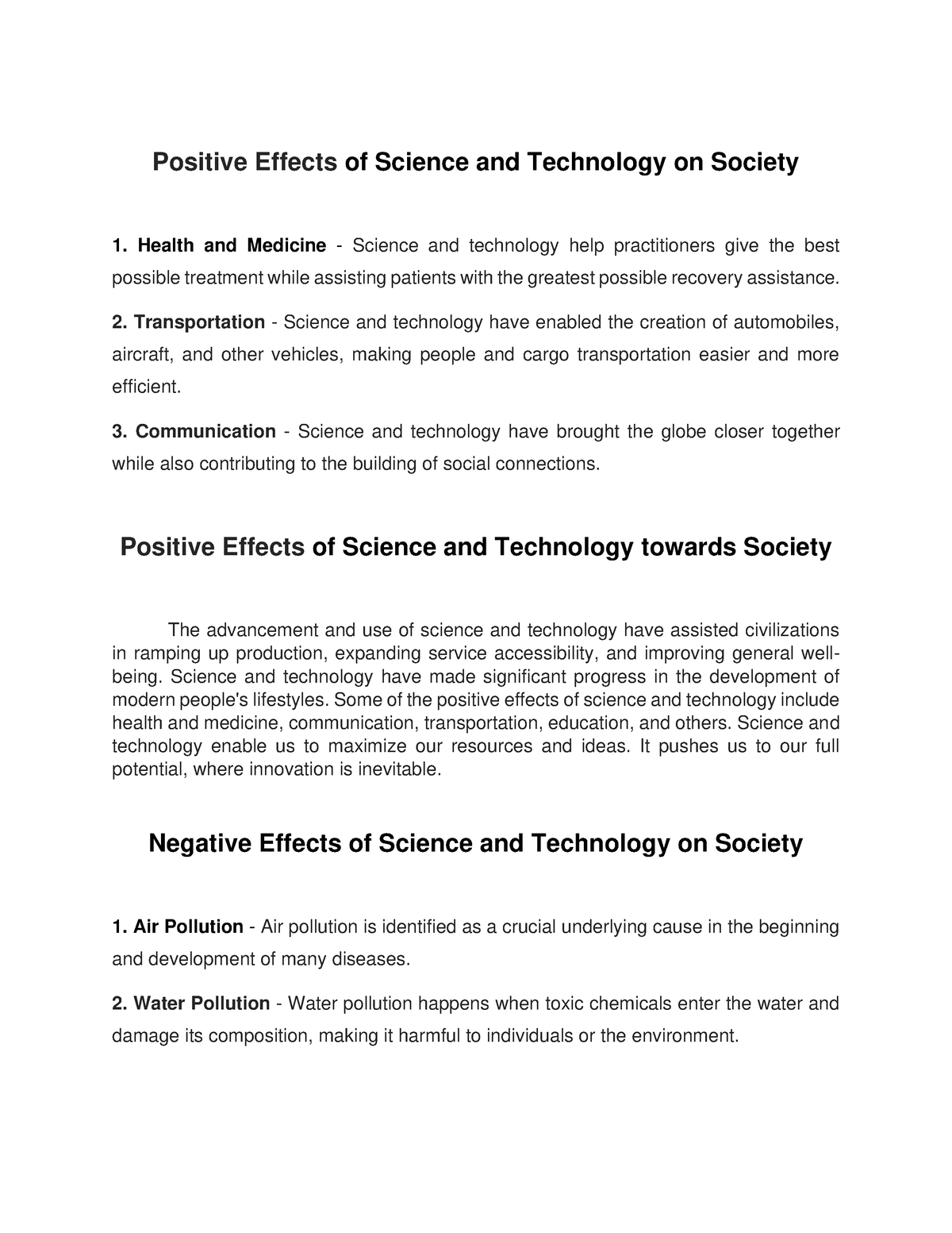 role of science and technology in modern transportation essay