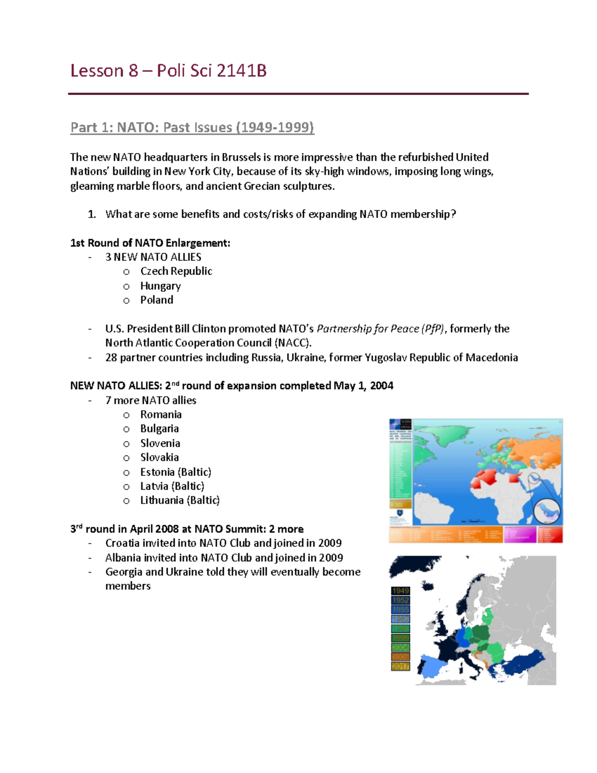 Poli+Sci+2141+-+Lesson+8 - Lesson 8 – Poli Sci 2141B Part 1: NATO: Past ...