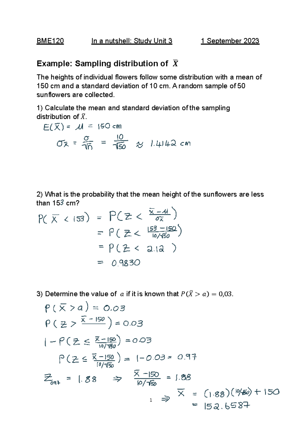 Examples SU3 Memorandum - 1 BME120 In a nutshell: Study Unit 3 1 ...