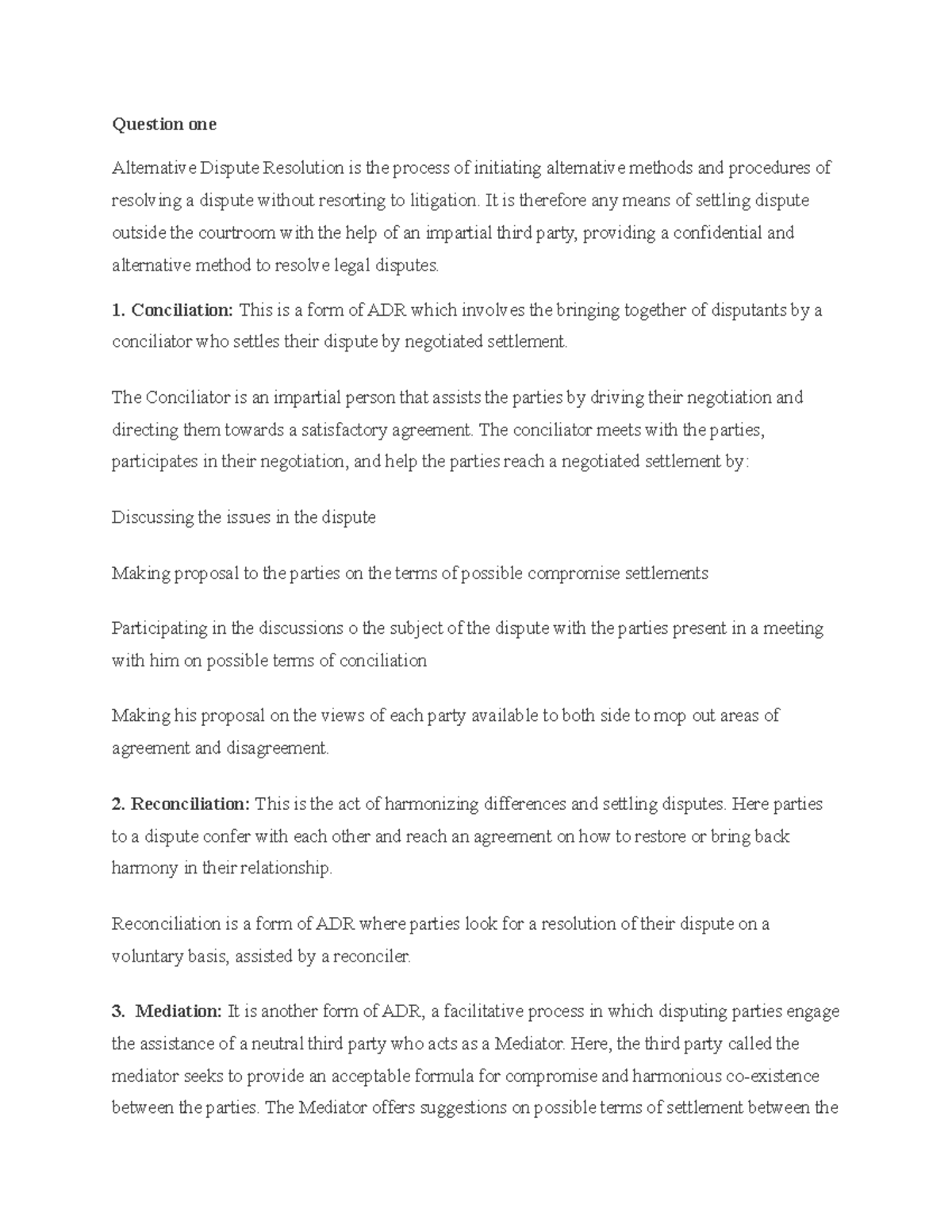 Introducing LAW Coursework - Question one Alternative Dispute ...