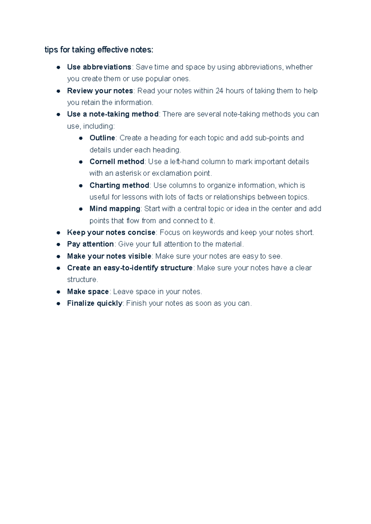 Importance of Time Management - tips for taking effective notes: Use ...