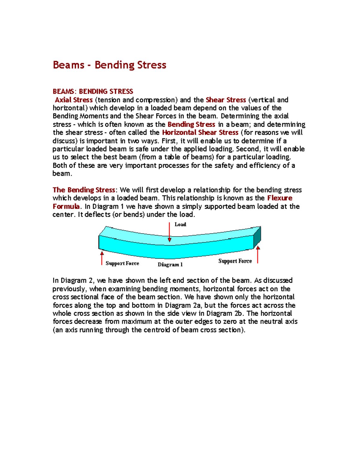 Lecture 2 Bending Stresses Beams Bending Stress BEAMS BENDING STRESS