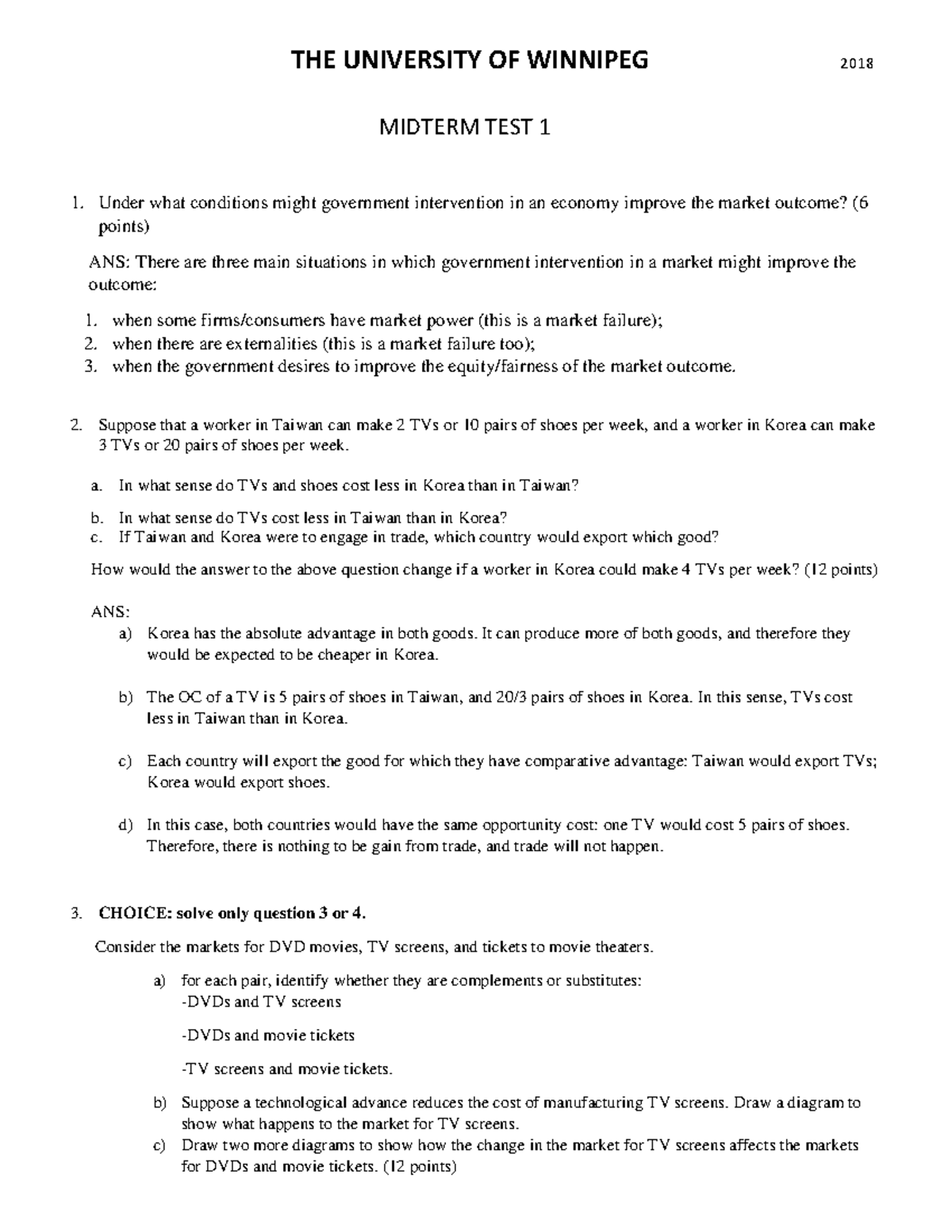 MIDTERM TEST 1 28 February 2018, questions and answers - THE UNIVERSITY ...