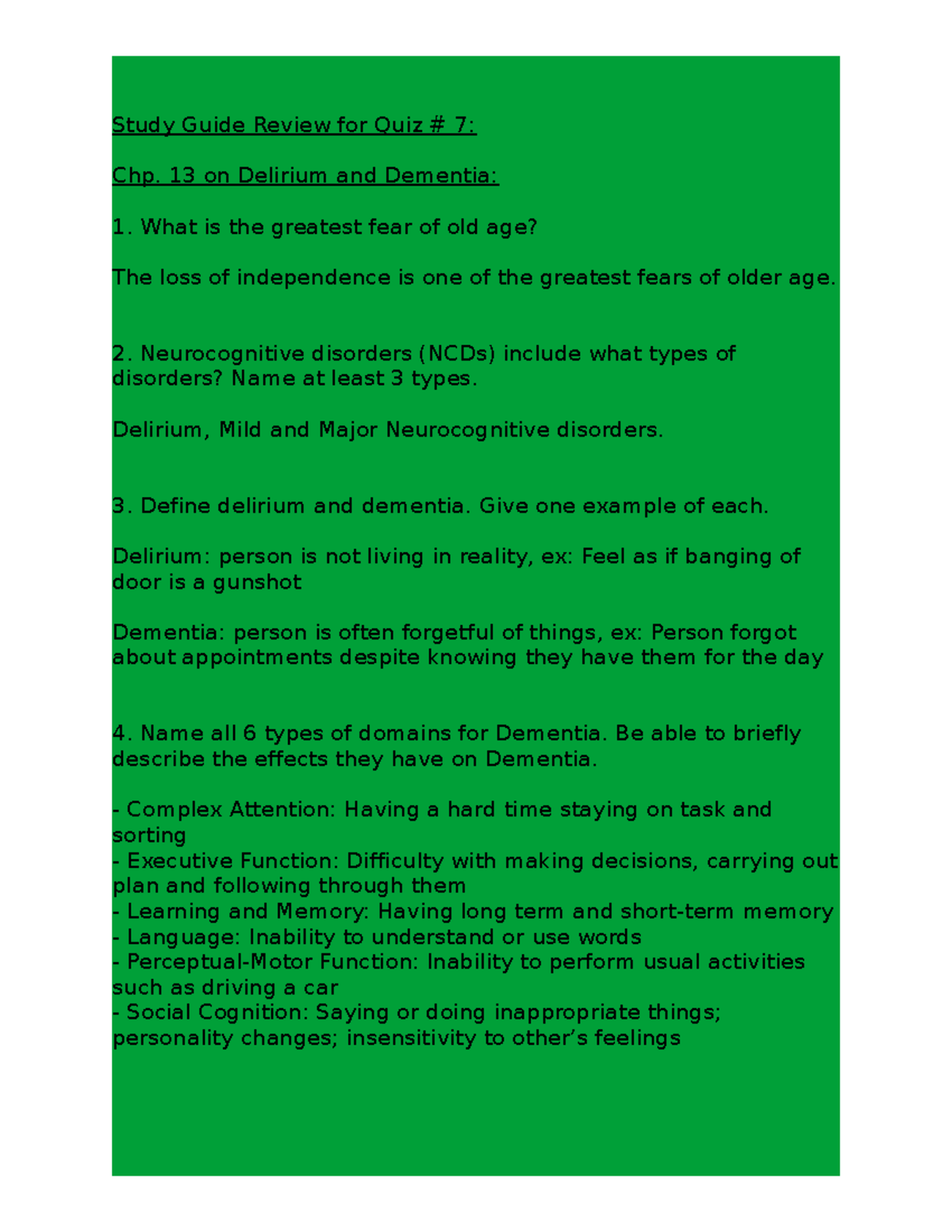 Quiz Review 7 study guide Study Guide Review for Quiz 7 Chp. 13