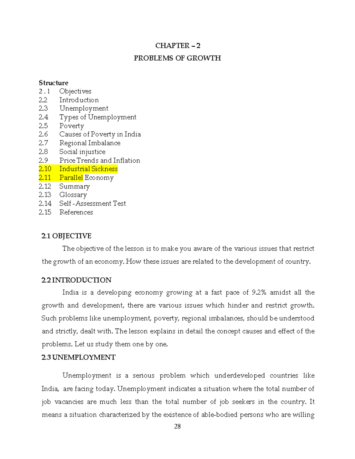 Problems OF Growth - CHAPTER – 2 PROBLEMS OF GROWTH Structure 2. 1 ...
