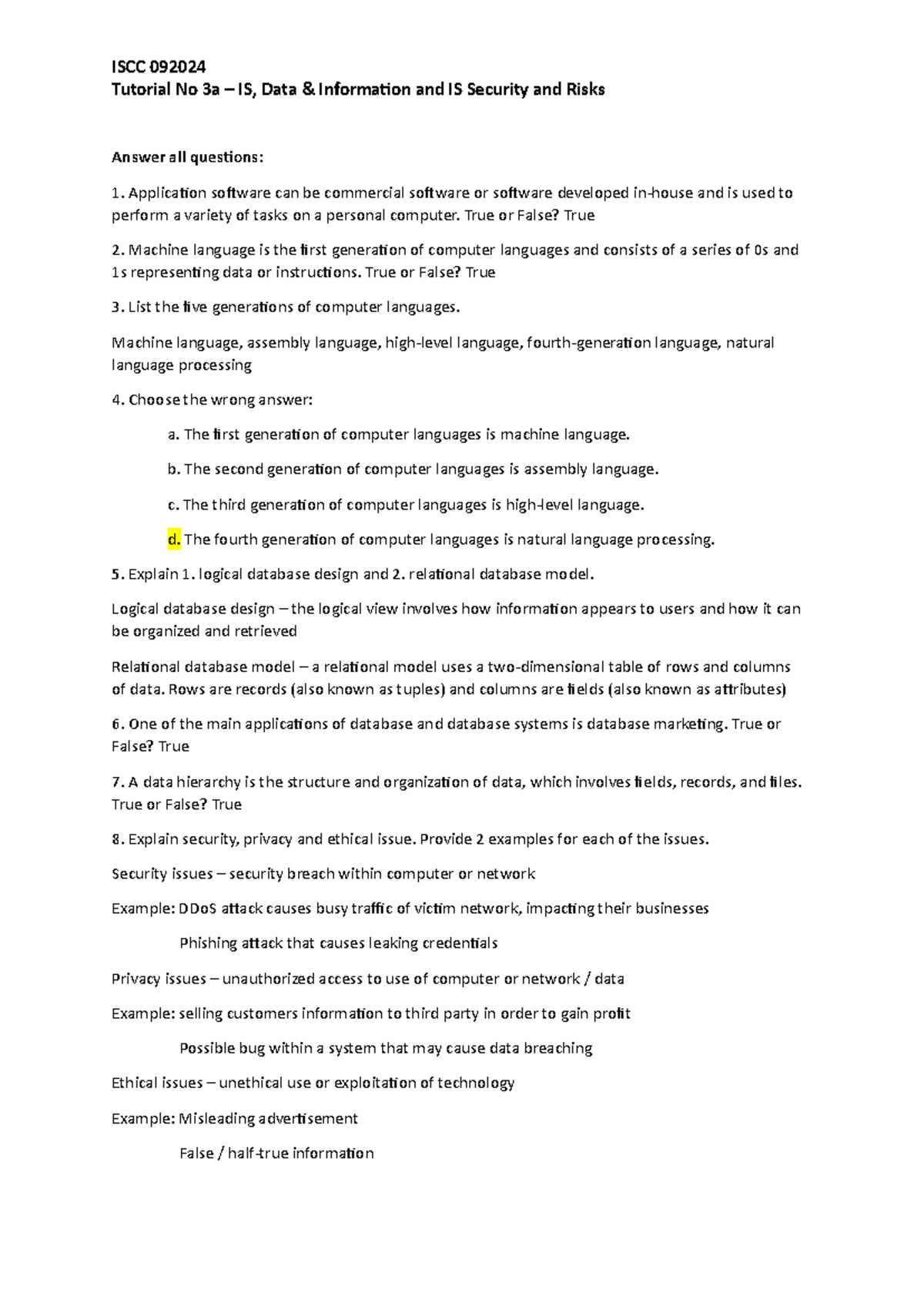 03a Tutorial Qs (Additional Exercises) - ISCC 092024 Tutorial No 3a ...