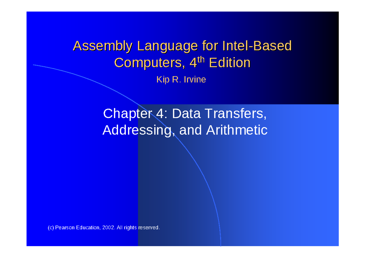 Week 09 - lecture slides - Assembly Language for IntelAssembly Language ...