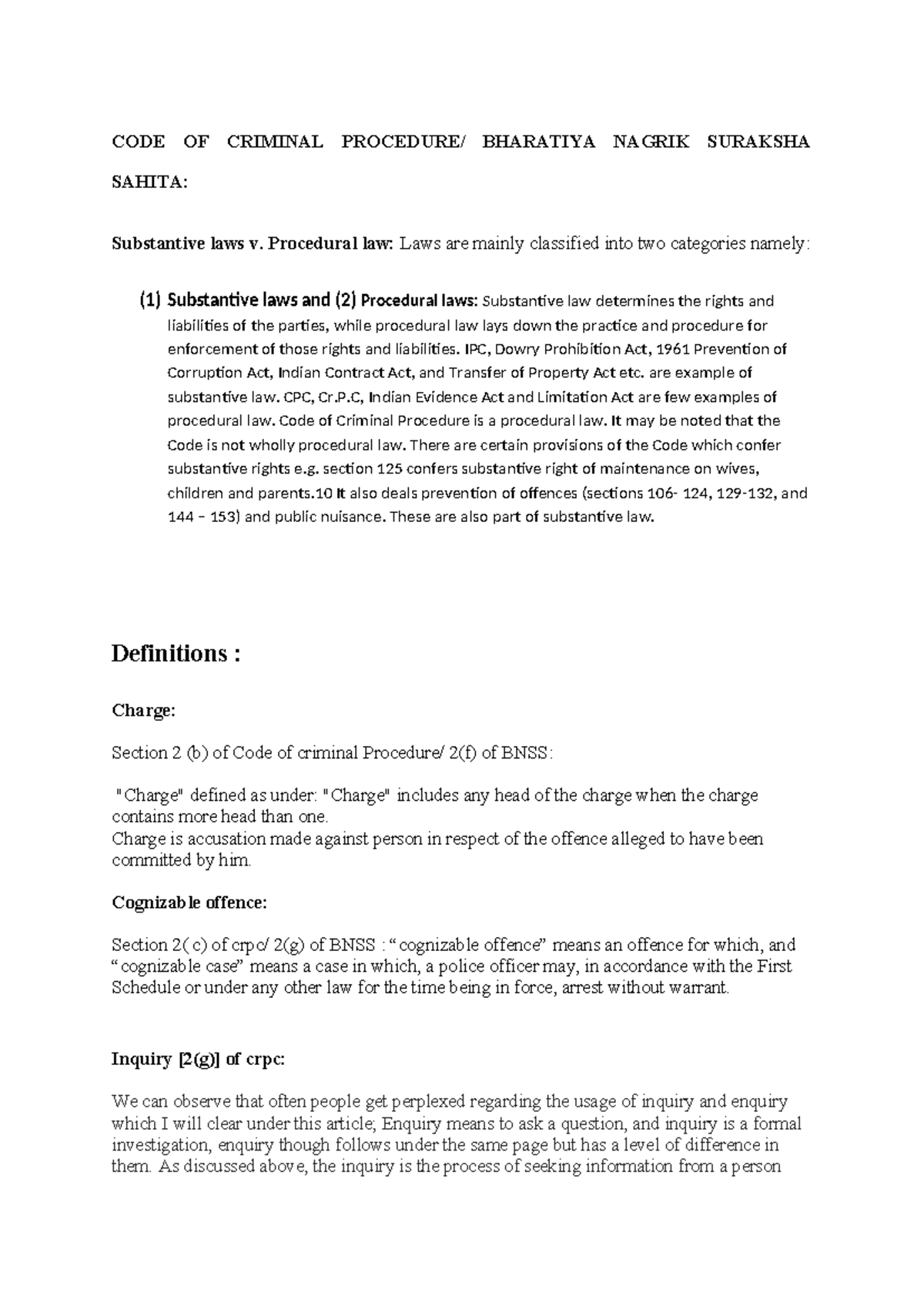 Crpc notes 2 - CODE OF CRIMINAL PROCEDURE/ BHARATIYA NAGRIK SURAKSHA ...