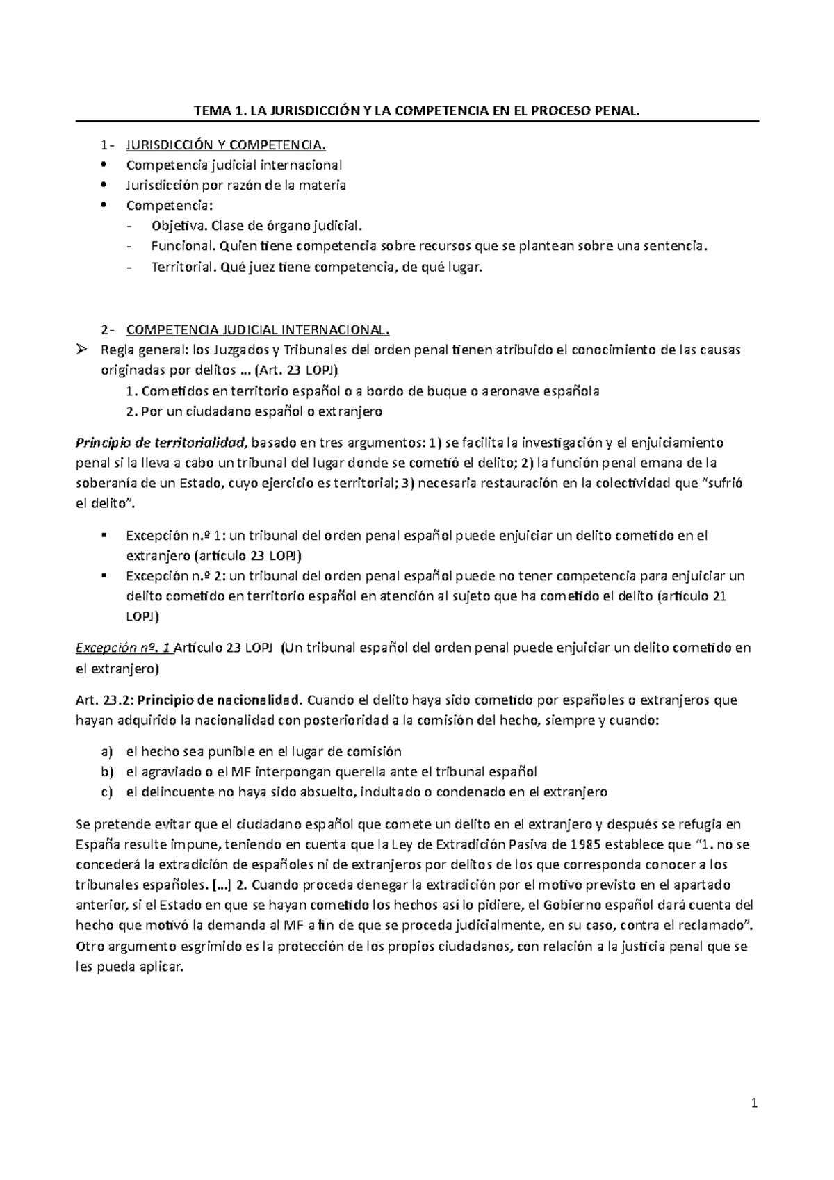 TEMA 1 - TEMA 1. LA JURISDICCIÓN Y LA COMPETENCIA EN EL PROCESO PENAL ...