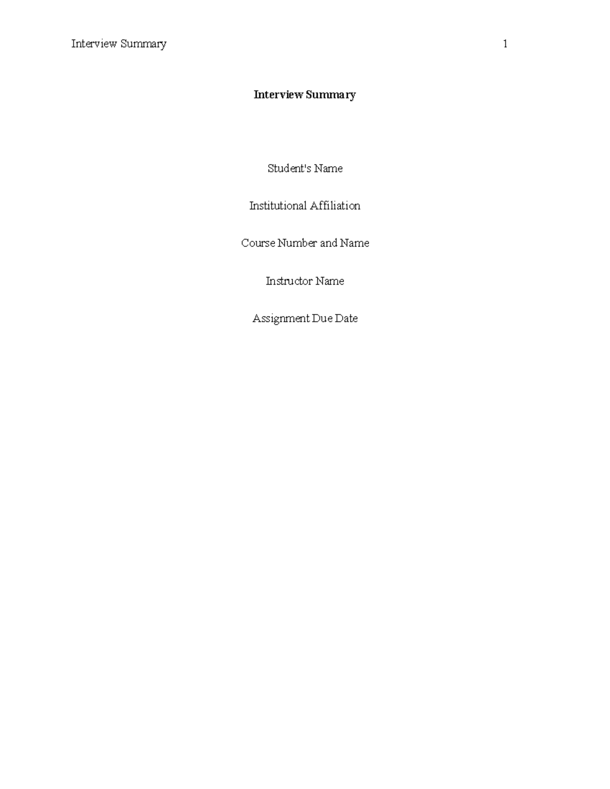 Interactive Project; Interview - Interview Summary Student's Name ...