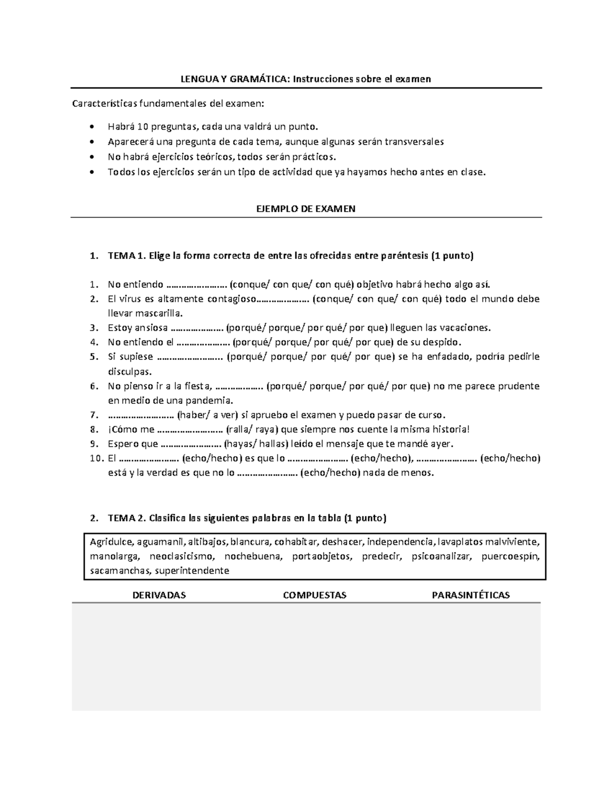 Lengua Y Gramática explicación examen - LENGUA Y GRAMÁTICA ...