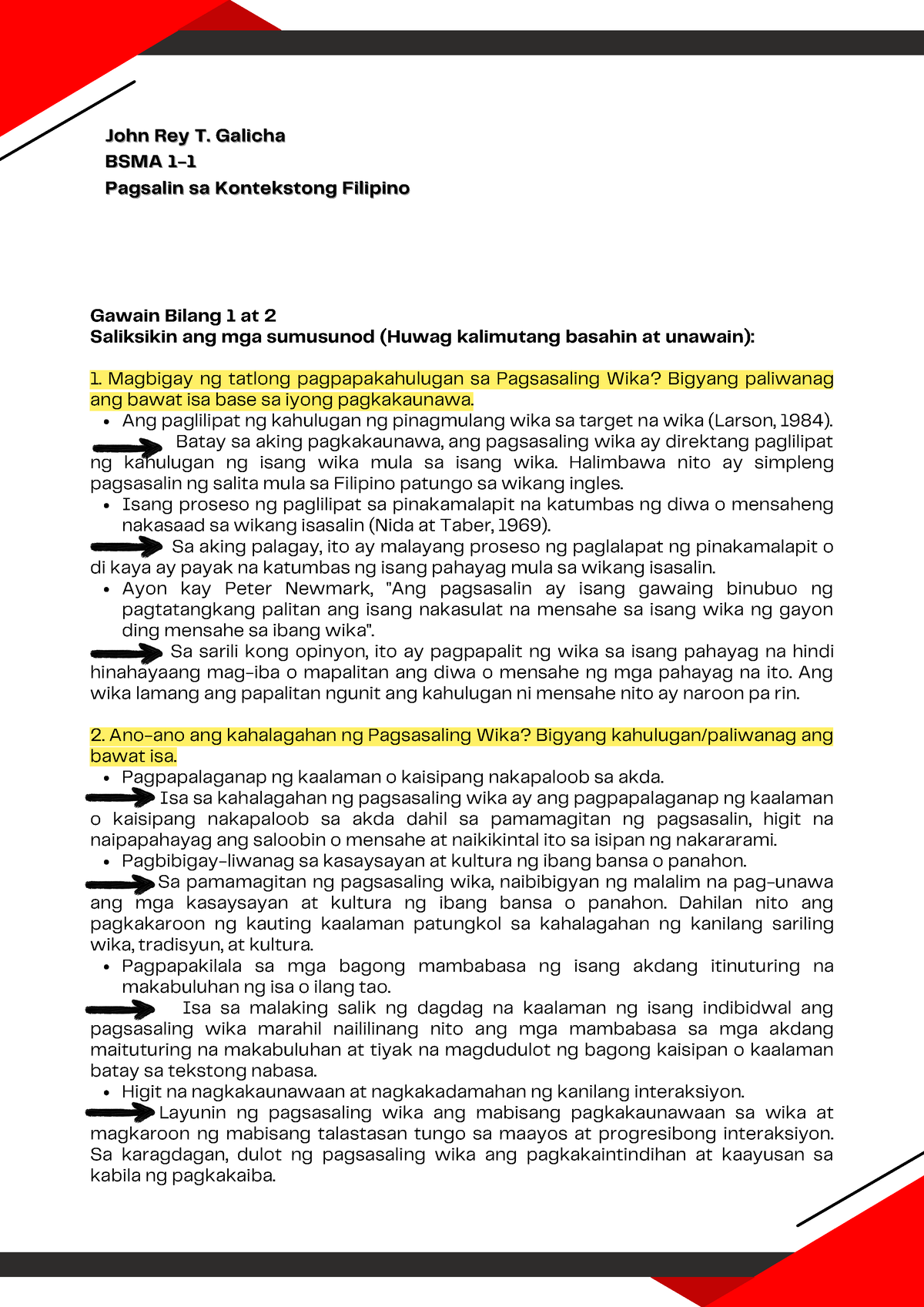 Galicha, John Rey T. BSMA 1-1- Gawain 1&2 - Ang Paglilipat Ng Kahulugan ...