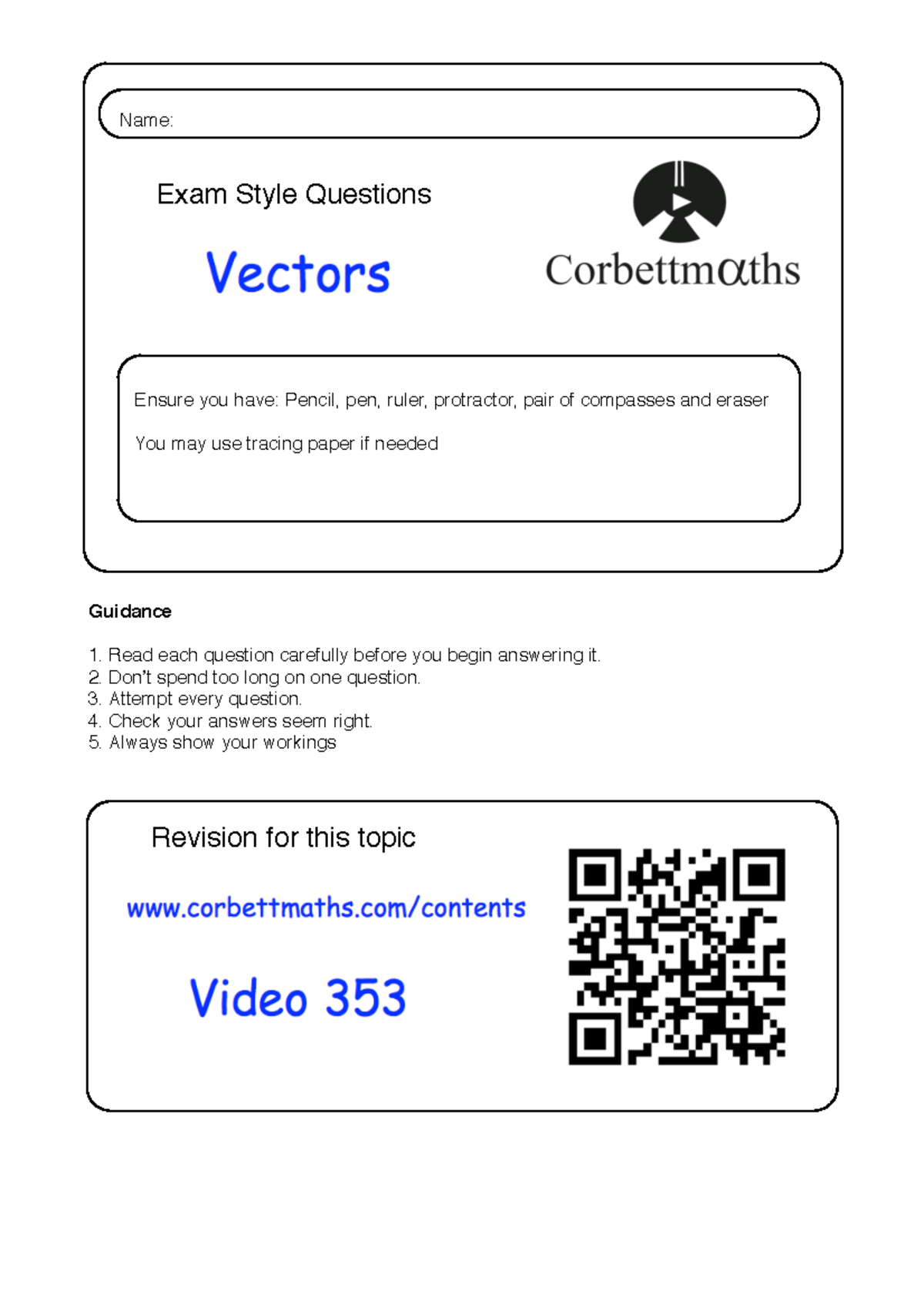 Vectors-pdf - this is a revision of vectors - Name: Exam Style ...