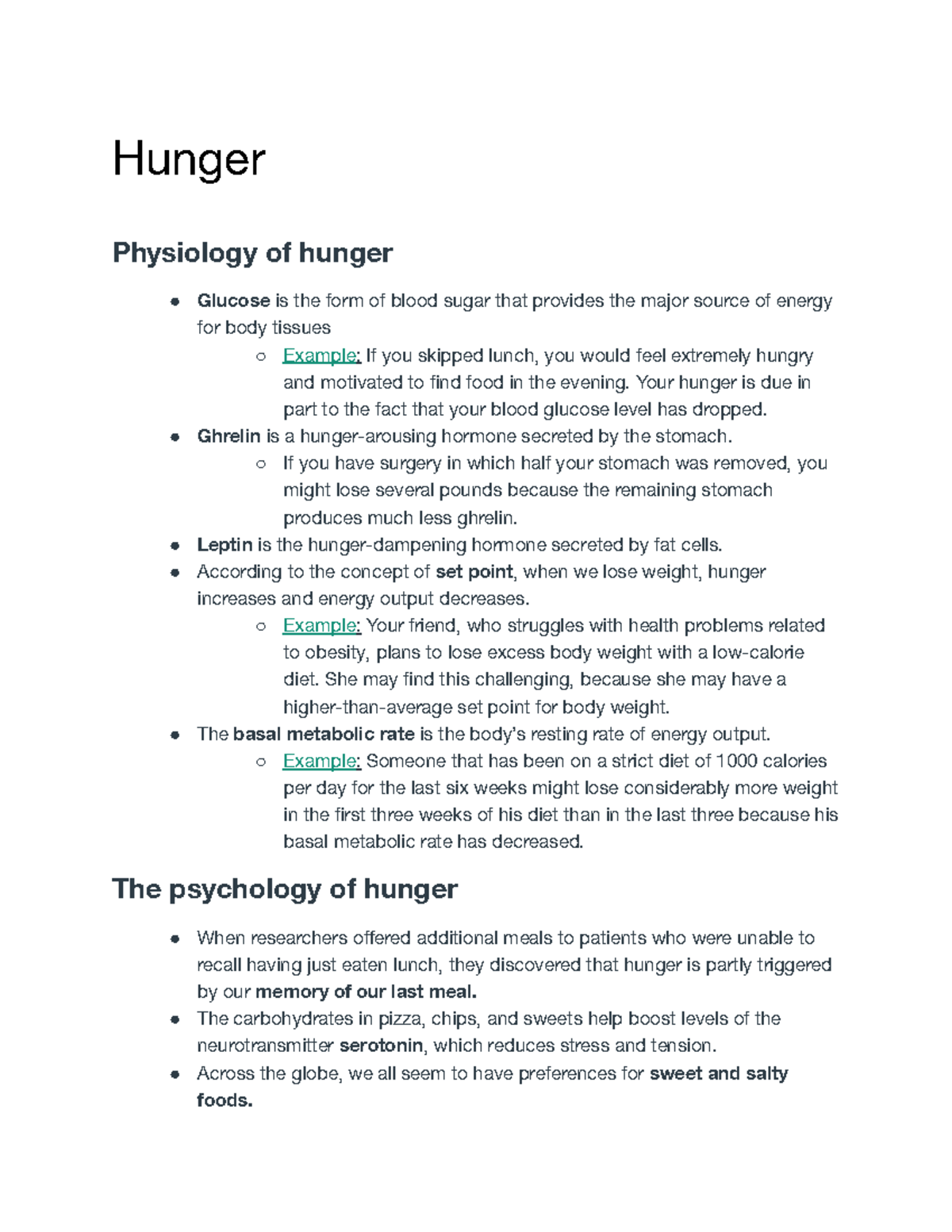 Hunger - Professor Frederick - Hunger Physiology of hunger Glucose is ...