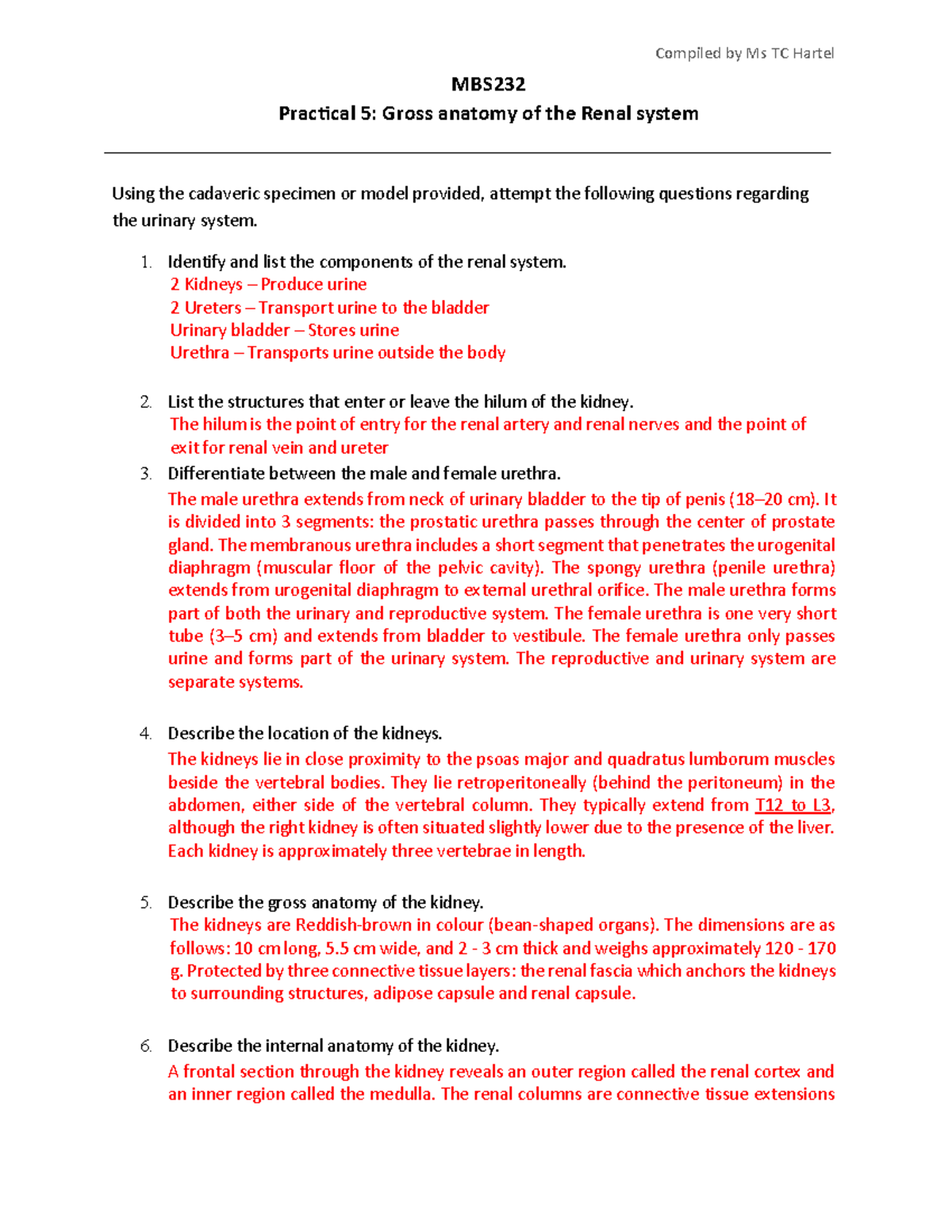 Practical+5+Worksheet+-+MEMO - MBS Practical 5 : Gross anatomy of the ...