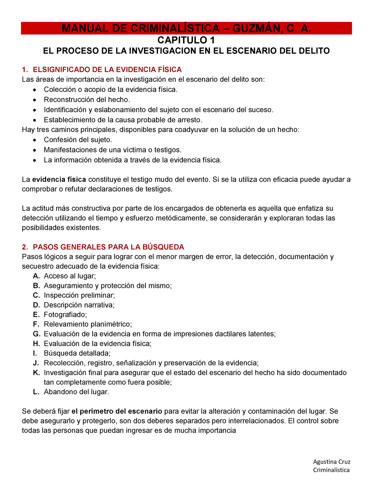 Manual De Criminalistica 1 Agustina Cruz Manual De CriminalÍstica GuzmÁn C A Capitulo 1 3300