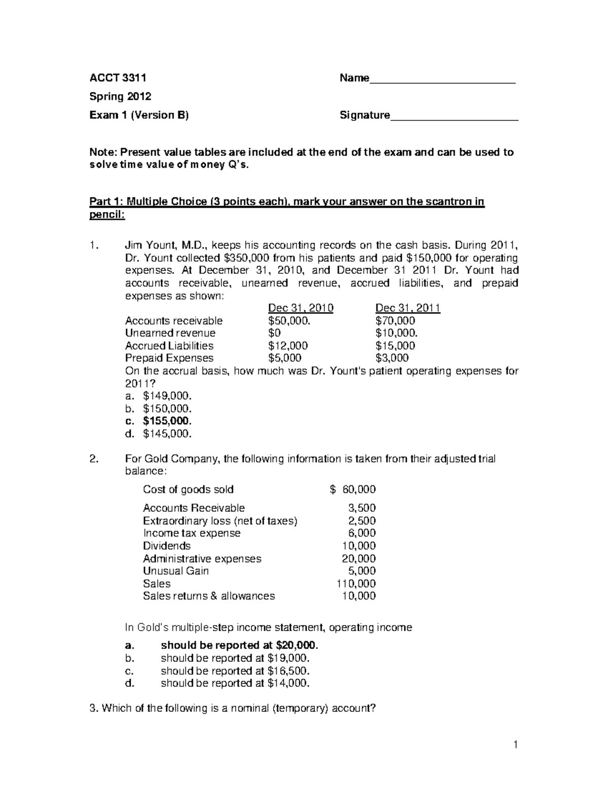 113550037 Wiley Practice Exam 1 with Solutions - ACCT 3311 Name ...
