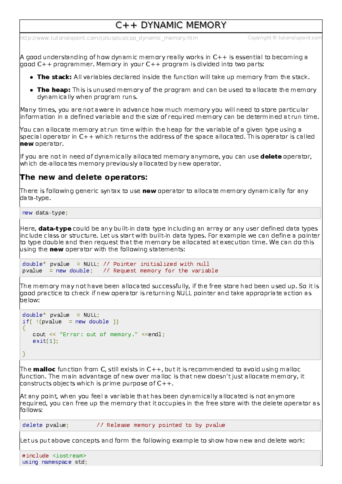 C++ latest note - tutorialspoint/cplusplus/cpp_dynamic_memory.htm ...