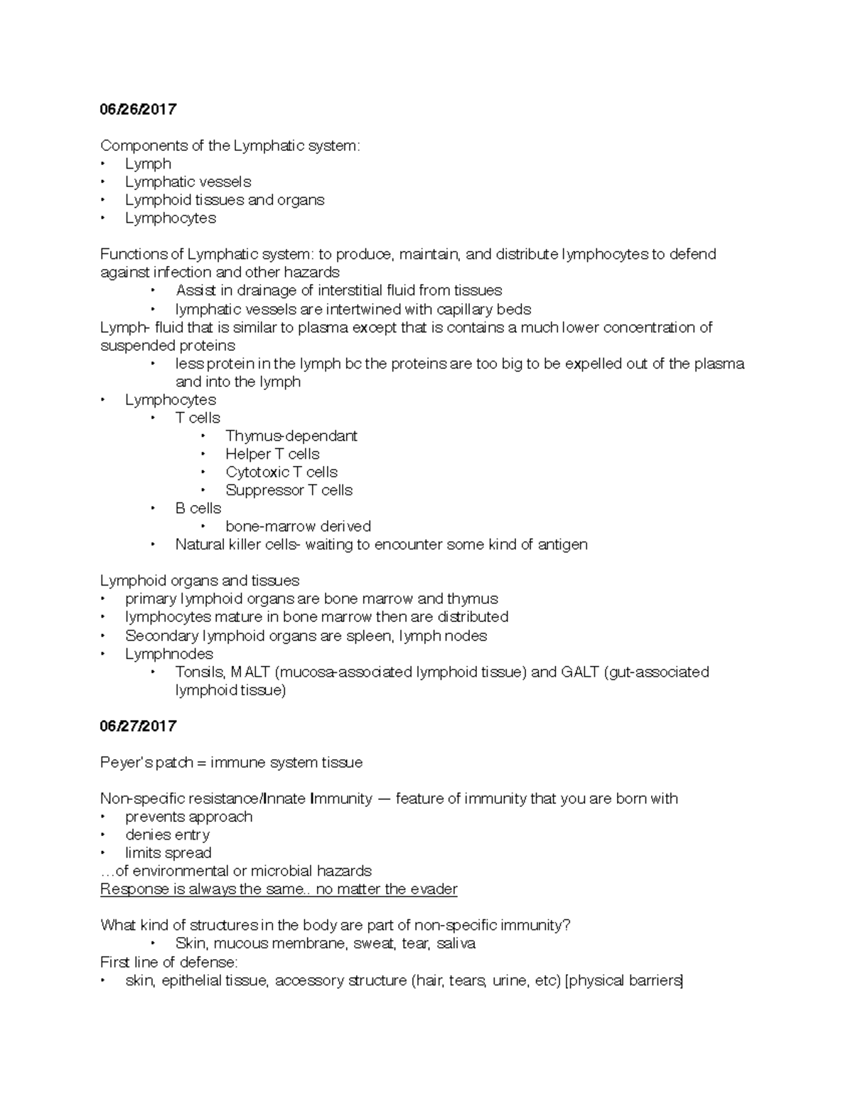 Lymphatic System - Notes from Dr. Massey's lecture - Components of the ...