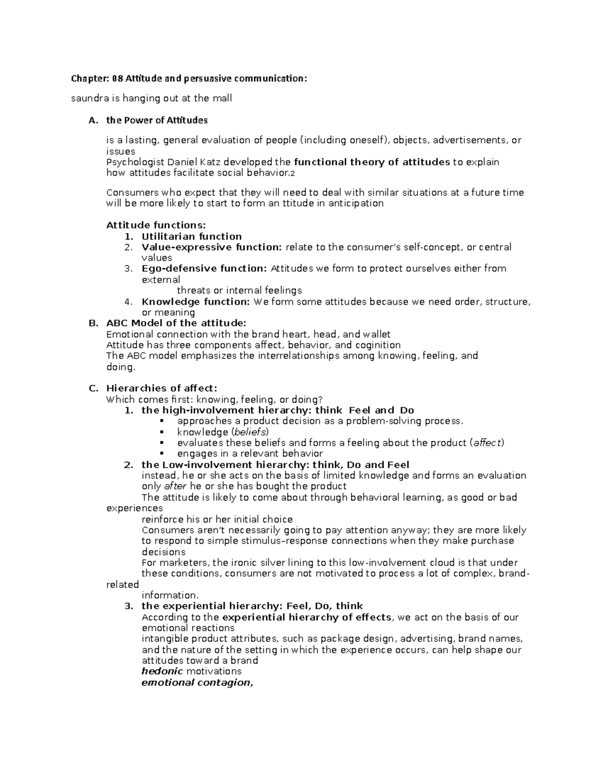 Chapter 8 outline - Chapter: 08 Attitude and persuasive communication ...