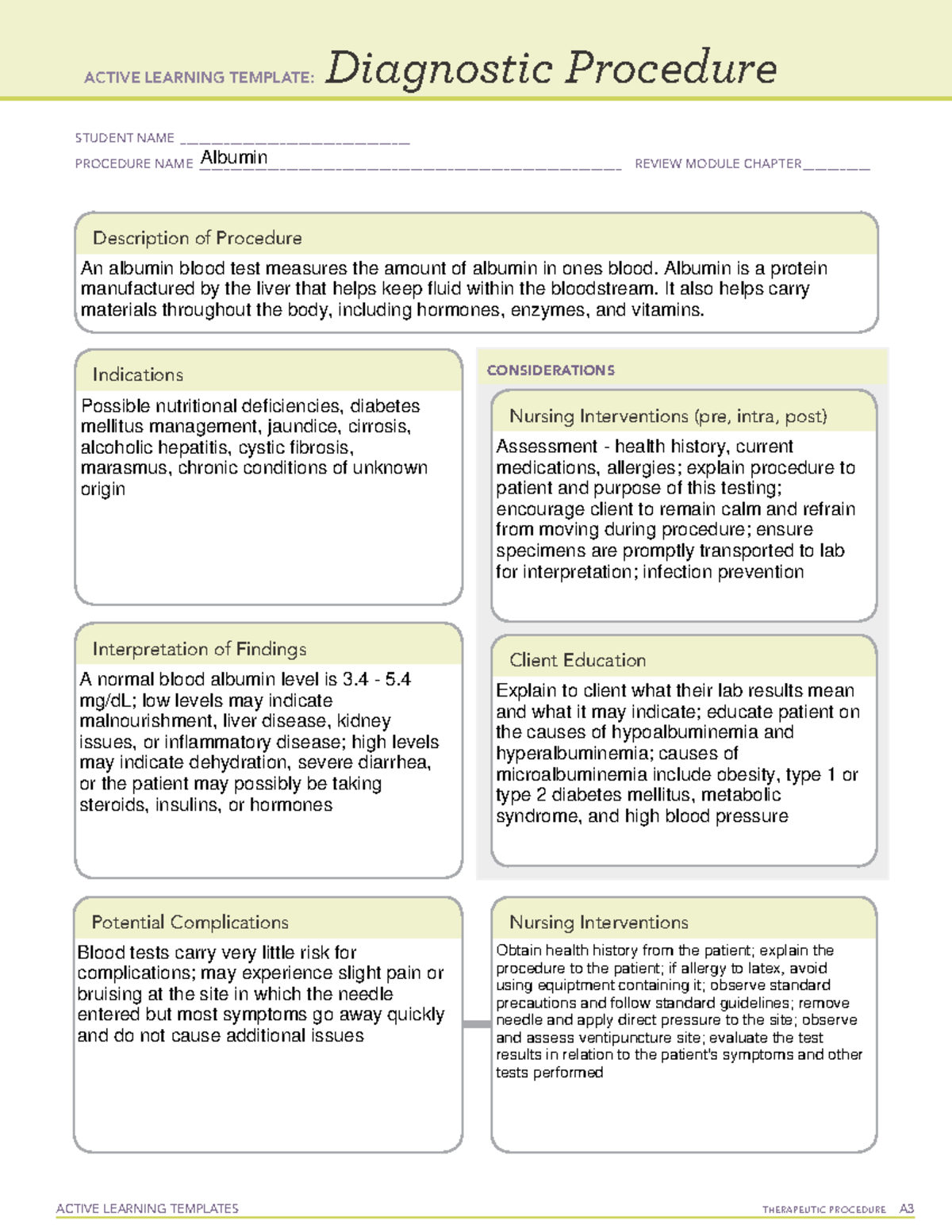 Albumin - Diagnostic Procedure - ACTIVE LEARNING TEMPLATES THERAPEUTIC ...