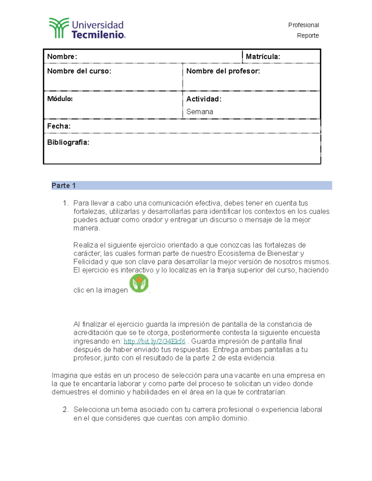 actividades de la semana 2: comunicacion - Profesional Reporte Nombre ...