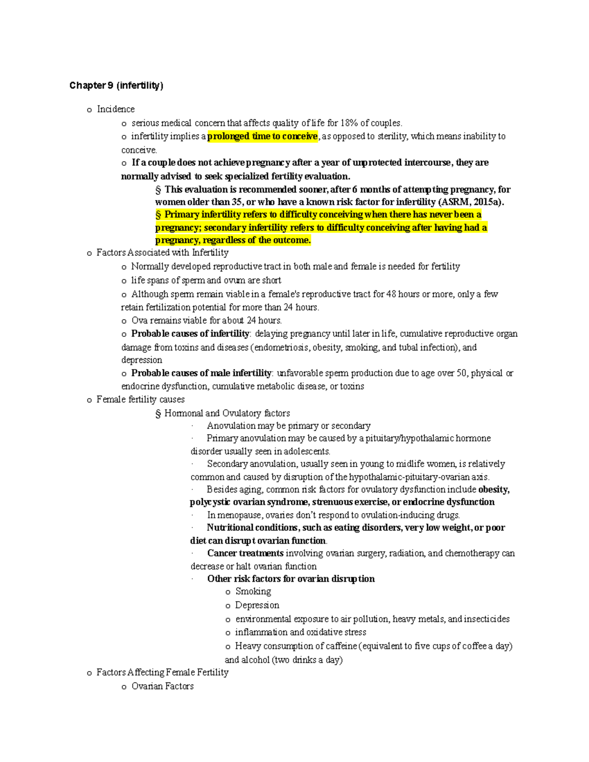Chapter 9 Infertility - These notes are from my lectures that I used to ...