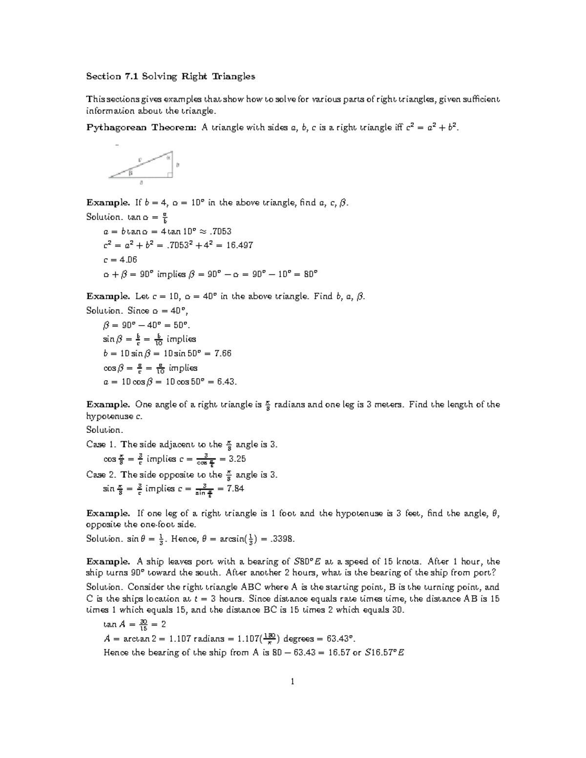 28. ss 7 1 - Notes - Section 7 Solving Right Triangles This sections ...