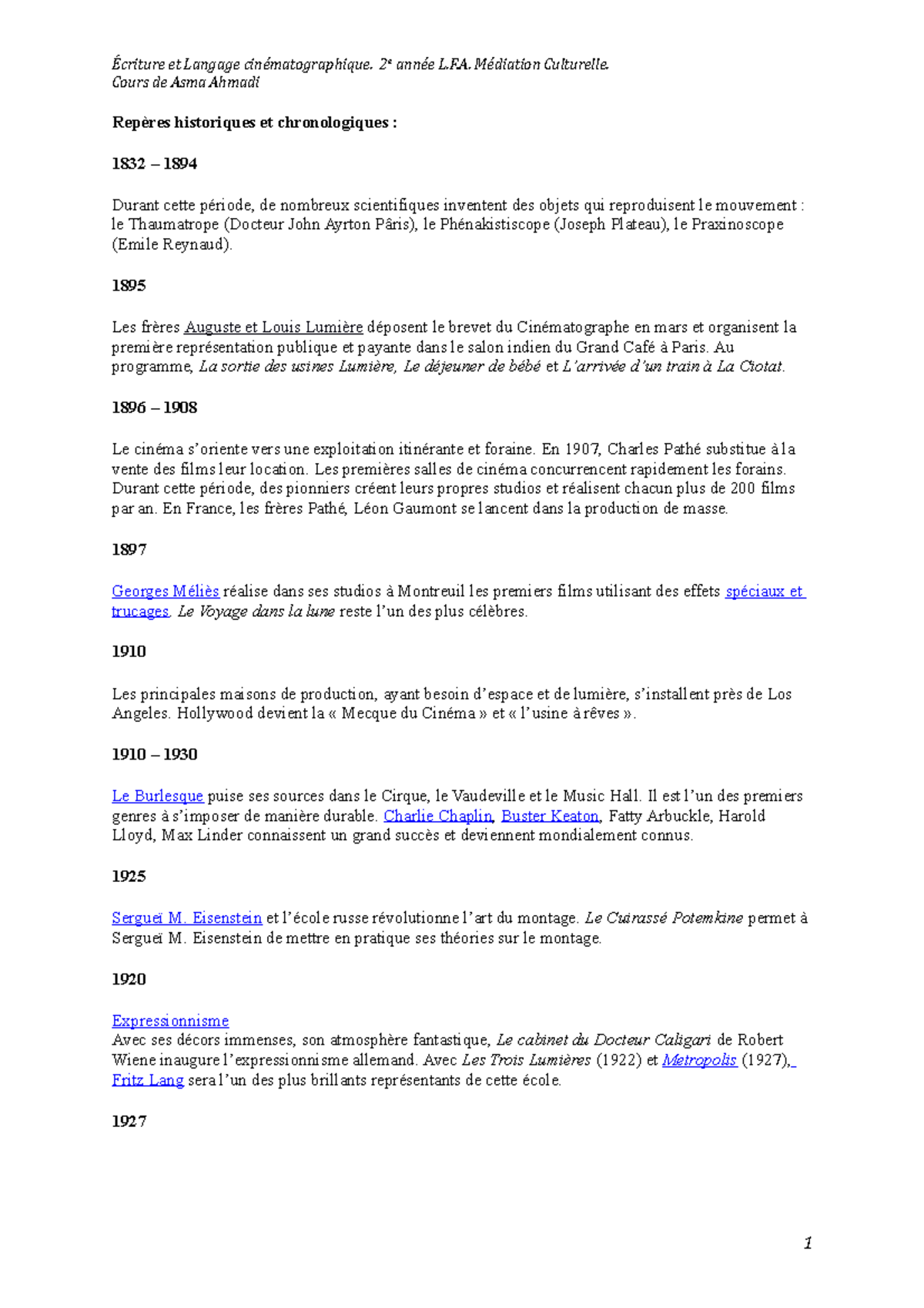 Le langage cinématographique 2 - Cours de Asma Ahmadi Repères ...