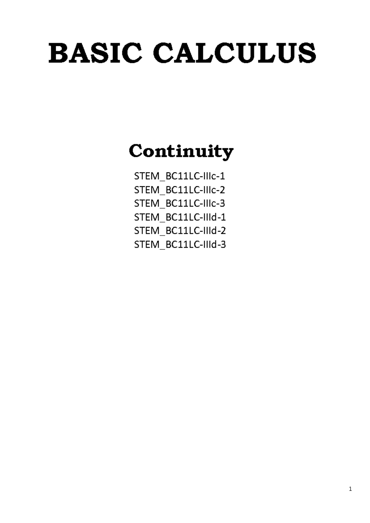 BasCal Examples - BASIC CALCULUS Continuity STEM_BC11LC-IIIc- 1 STEM ...