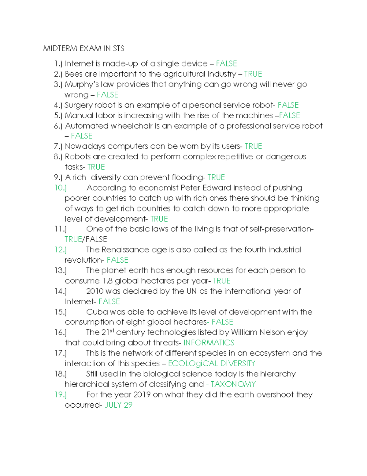 STS Assessments - STS Reviewer - MIDTERM EXAM IN STS 1.) Internet Is ...